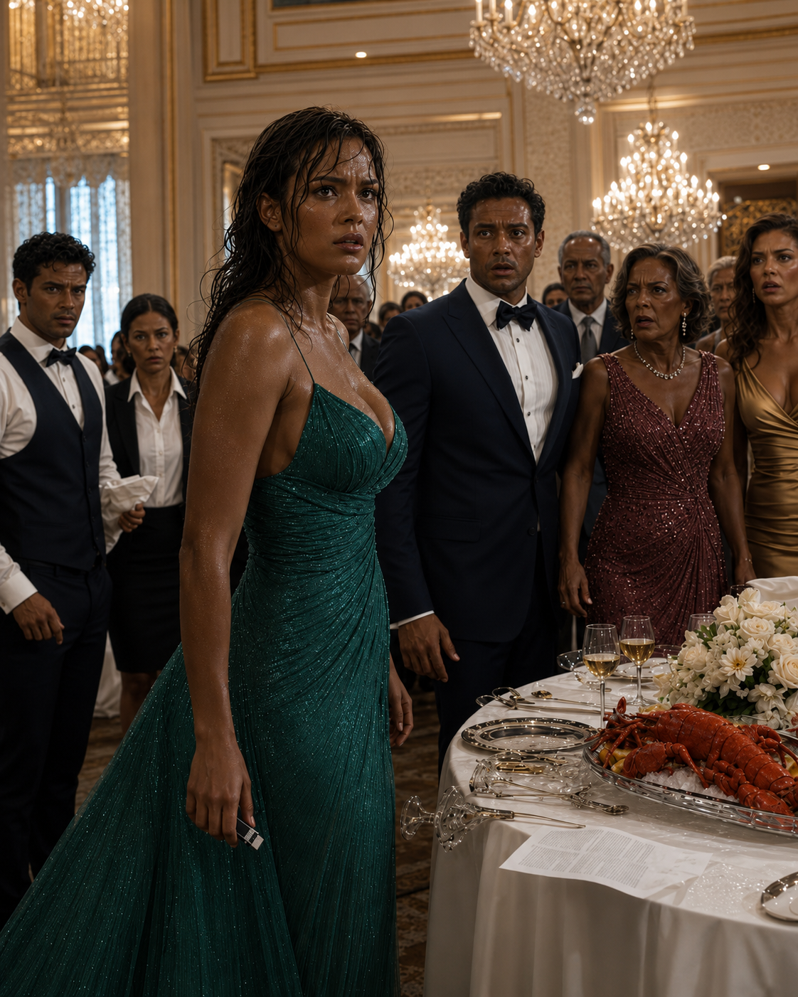 My husband threw a party to celebrate winning a massive project… Just as the lobster was served, a waiter deliberately spilled water on my dress, pulled me outside, and revealed a shocking secret…