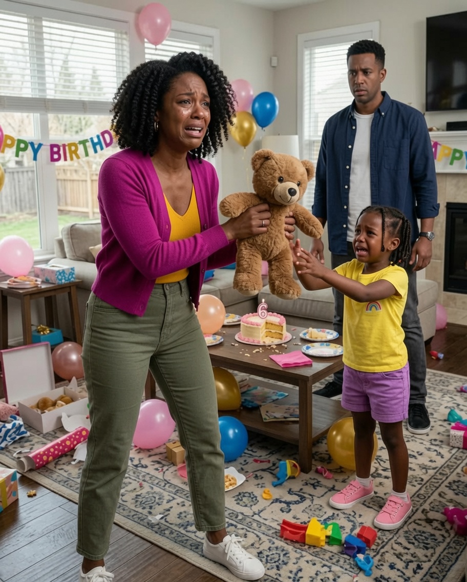 My in-laws sent my 6-year-old daughter a cute brown teddy bear for her birthday. She smiled for a second, then suddenly froze and asked, “Mommy, what is it?