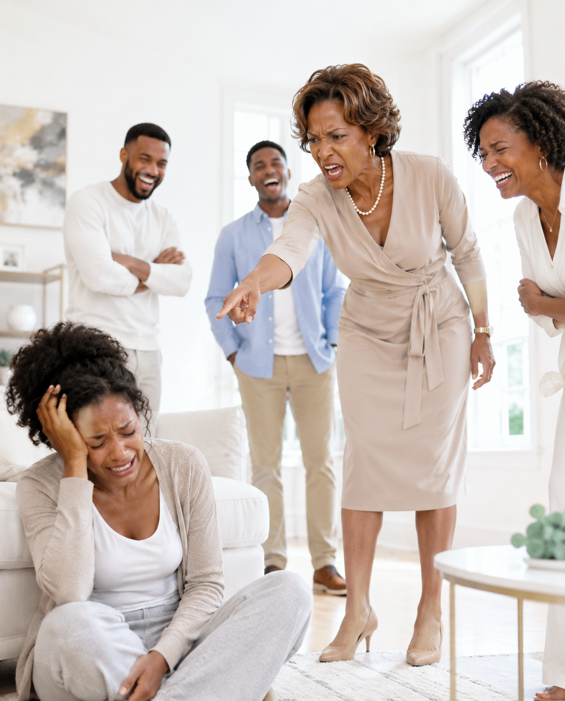 My mother sl.app.ed me so hard I slammed into the wall. My sister-in-law spat at me, and my brother-in-law laughed and called me a gold digger, thinking my husband was away on duty. But when the door opened and he walked into the room, his next words left them speechless with horror.