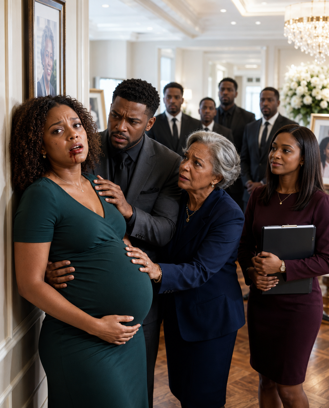 At Connor’s funeral, I was shielding my eight-week pregnant belly when my in-laws cornered me amid wreaths. “The house and the car are for Brittany. Sign,” my mother-in-law hissed. “They’re mine,” I said… and Scott slammed me against the wall, the blow knocking the wind out of me. I felt another sʟᴀᴘ, nails digging into my wrist. “Now you’re on your own,” they spat. I pulled out my phone, my mouth full of bl00d: “Do it.” Ten minutes later, they shouted, “They’ve ruined us!”… and I was just getting started.