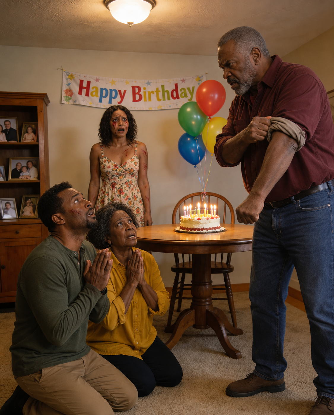 “Sweetheart… why is your face covered in b.ruises?” my father asked the second he walked into my birthday party. Before I could answer, my husband smirked and said, “Yeah, that was me. I s.lapp.ed her instead of saying happy birthday.” My father slowly took off his watch and told me, “Go outside. Now.” Through the kitchen window, I watched my mother-in-law crawl out first… and then everything changed.