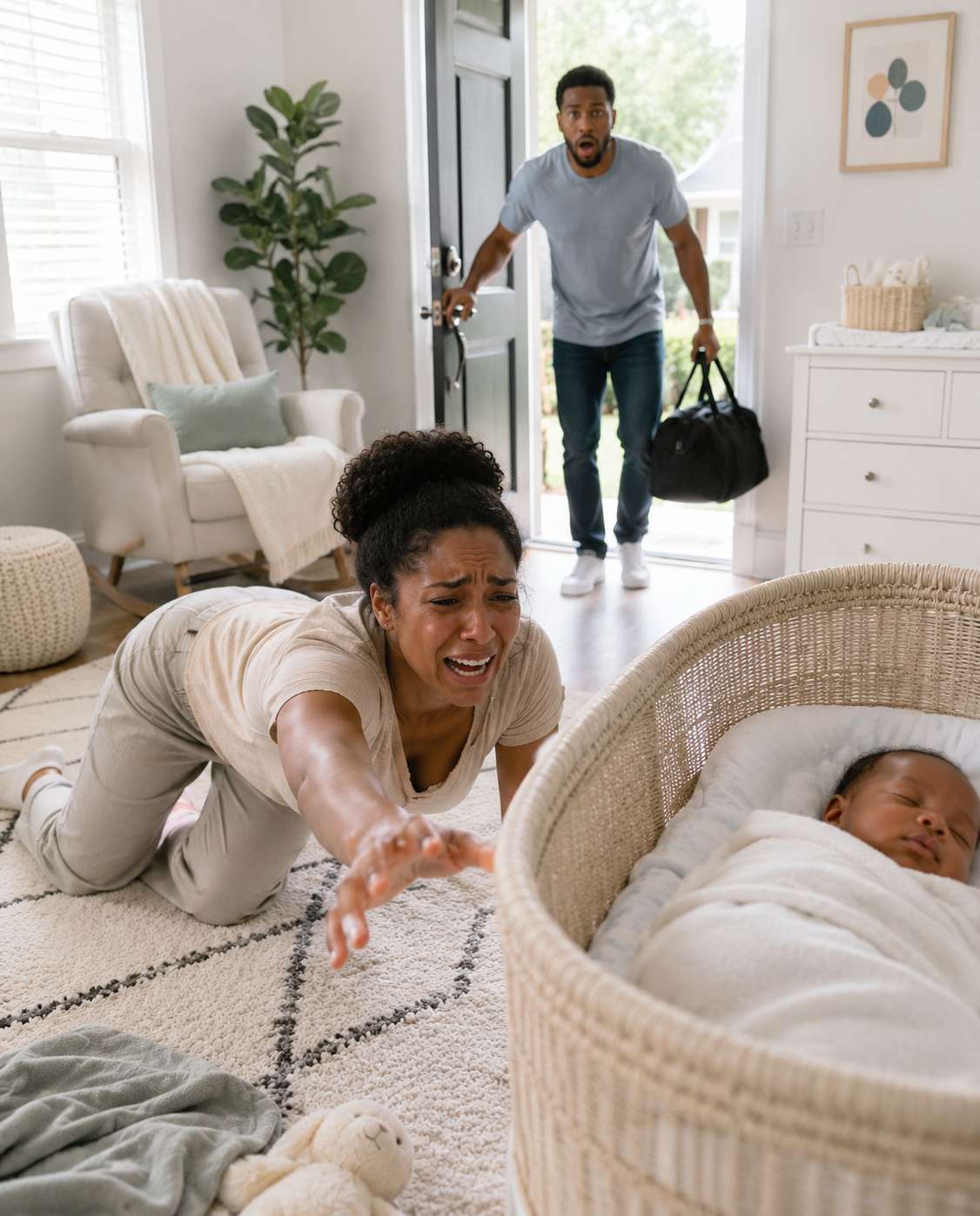 My husband left me bleeding on the nursery floor beside our newborn son while he toasted his birthday at a luxury resort. Three days later, he came home to an empty crib—and a truth that destroyed everything he thought he controlled.