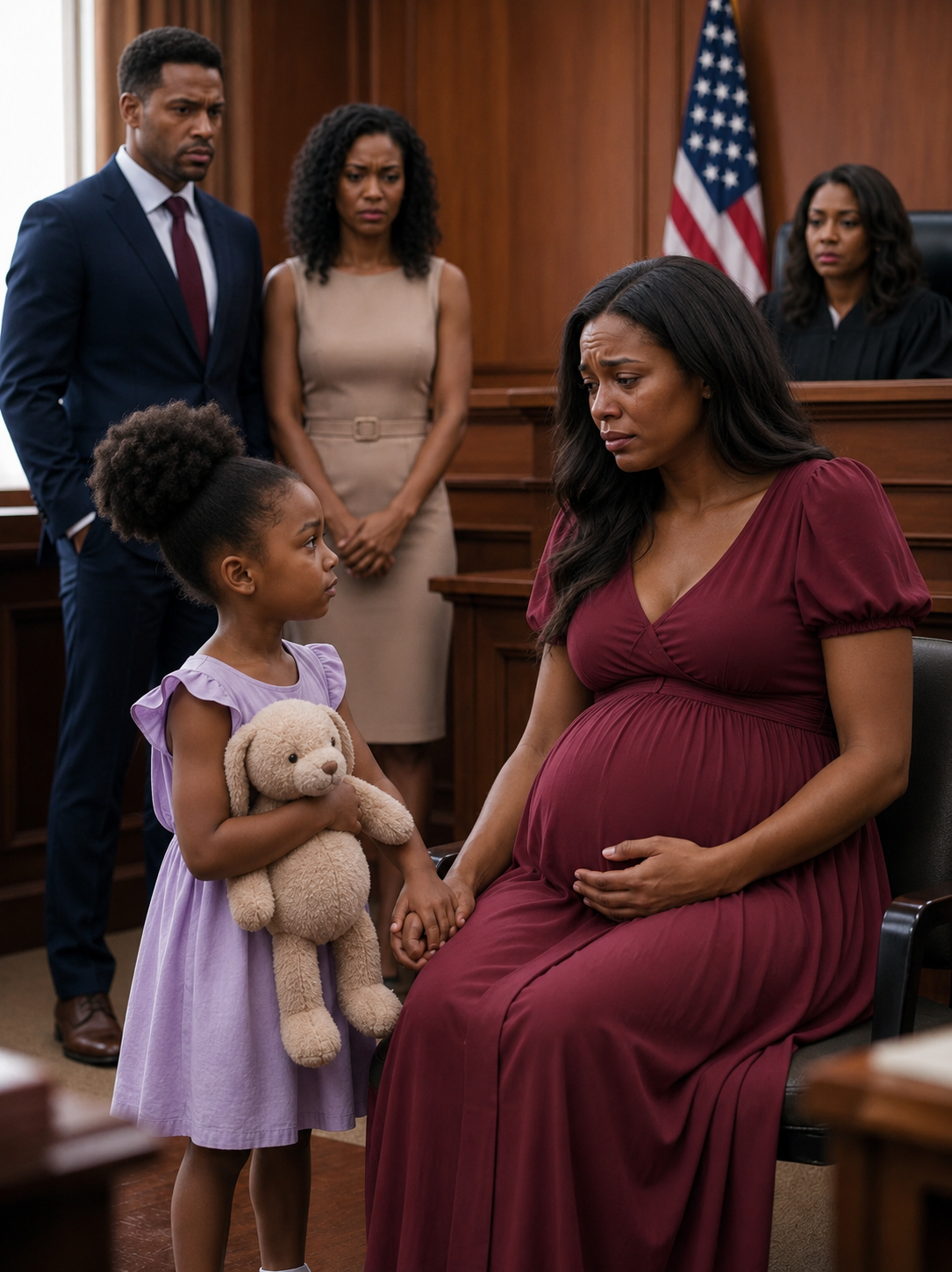 Eight Months Pregnant, She Walked Into Court Asking For A Divorce And Voluntarily Gave Her Unfaithful Husband The House, The Savings, The Cars, And Every Shared Asset While His Smug Companion Smiled From Across The Room — Then A Six-Year-Old Girl Carrying A Worn Stuffed Rabbit Entered The Courtroom And Shared A Secret Her Father Never Expected Anyone To Hear The Divorce Hearing No One Saw Coming
