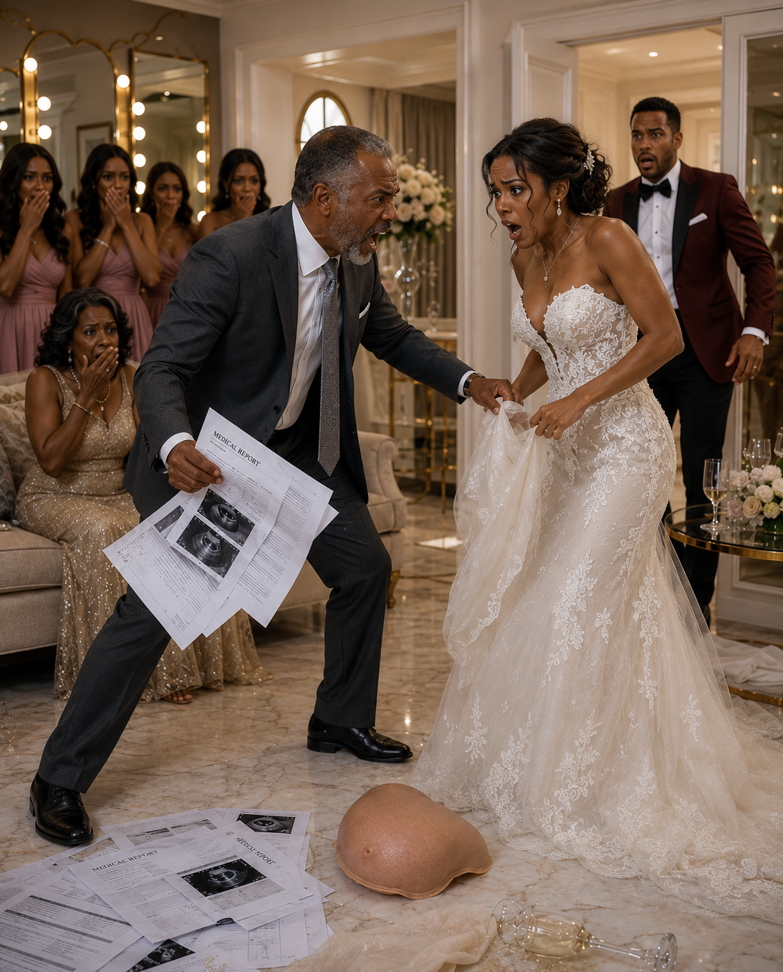 My Father Stormed Into The Bridal Suite Carrying Investigation Files Just Minutes Before The Wedding Ceremony Began. Seconds Later, My Sister’s Fake Pregnancy Belly Slipped Out From Beneath Her Torn Wedding Gown And Fell Onto The Floor…
