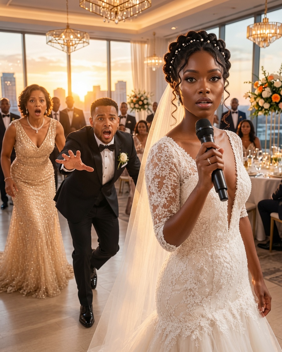 “Fifteen minutes before my wedding, I found my parents hidden behind a marble pillar on two plastic chairs while my fiancé’s wealthy family claimed the entire front row. My mother squeezed my hand and whispered, “Please don’t let this ruin your day.” I smiled, walked calmly to the stage, picked up the microphone, and prepared to reveal a truth nobody in that ballroom saw coming…