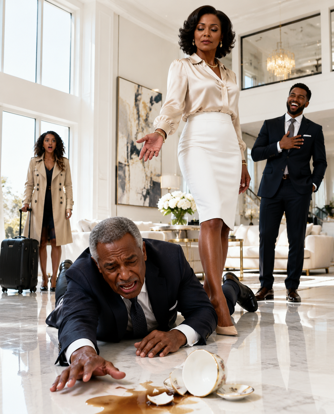 I came home just in time to see my injured father crawling across the marble floor while my stepmother laughed above him. “Crawl faster, Richard, or you get no medicine,” she said, pressing her heel near his trembling hand.