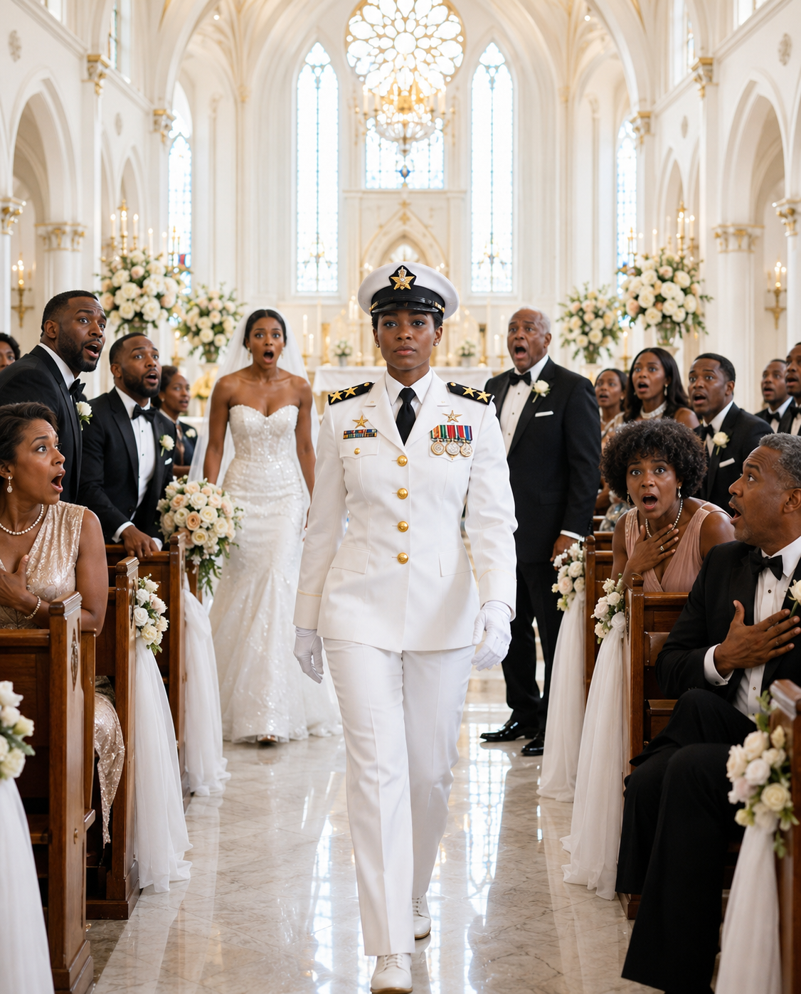 My parents cut my wedding dress in half the night before my ceremony – so I walked into a small-town American church in full Navy whites, two silver stars on my shoulders, and watched my father’s face drain of color in front of everyone who once thought I was “just the quiet daughter who left for the military.”