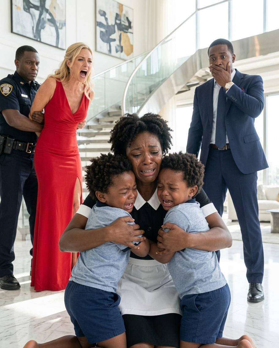 My 6-year-old twins screamed as police handcuffed their nanny. “She stole from us,” my wife smirked, watching the officers drag the crying woman away. My sons were terrified—but not of the police