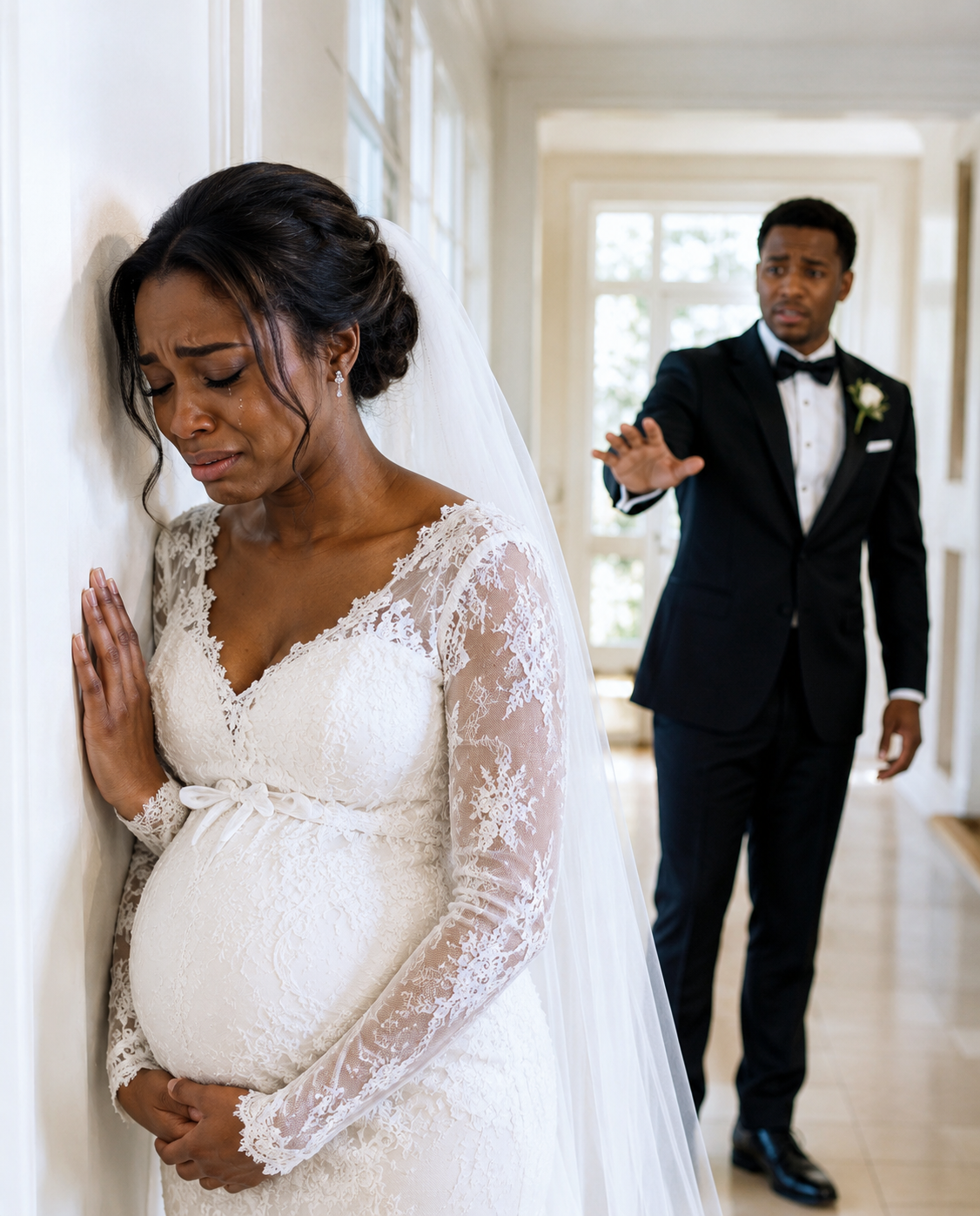 An hour before my wedding, while I was trembling in pain with our child still inside me, I heard my fiancé whisper the words that shattered everything: ‘I never loved her… this baby doesn’t change anything.’ My world fell silent. But when the music started and the guests smiled, I made a decision. If he wanted a perfect wedding, then everyone was about to hear the truth.”