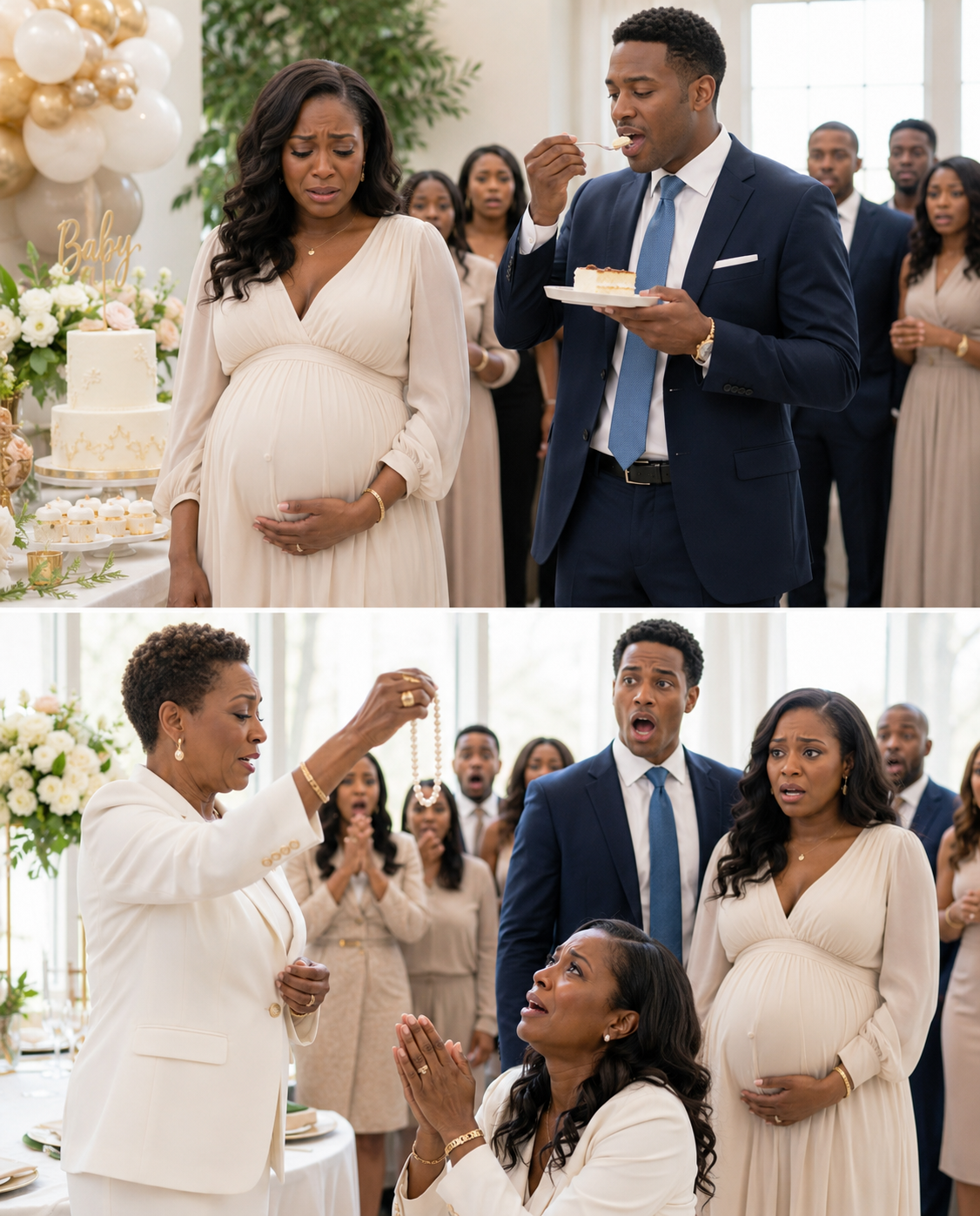 During my baby shower, my mother gently tilted my chin and saw my split lip. “Who touched you?” she whispered. My husband scoffed, eating a piece of cake. “She was being hysterical about the baby. I quieted her down.”