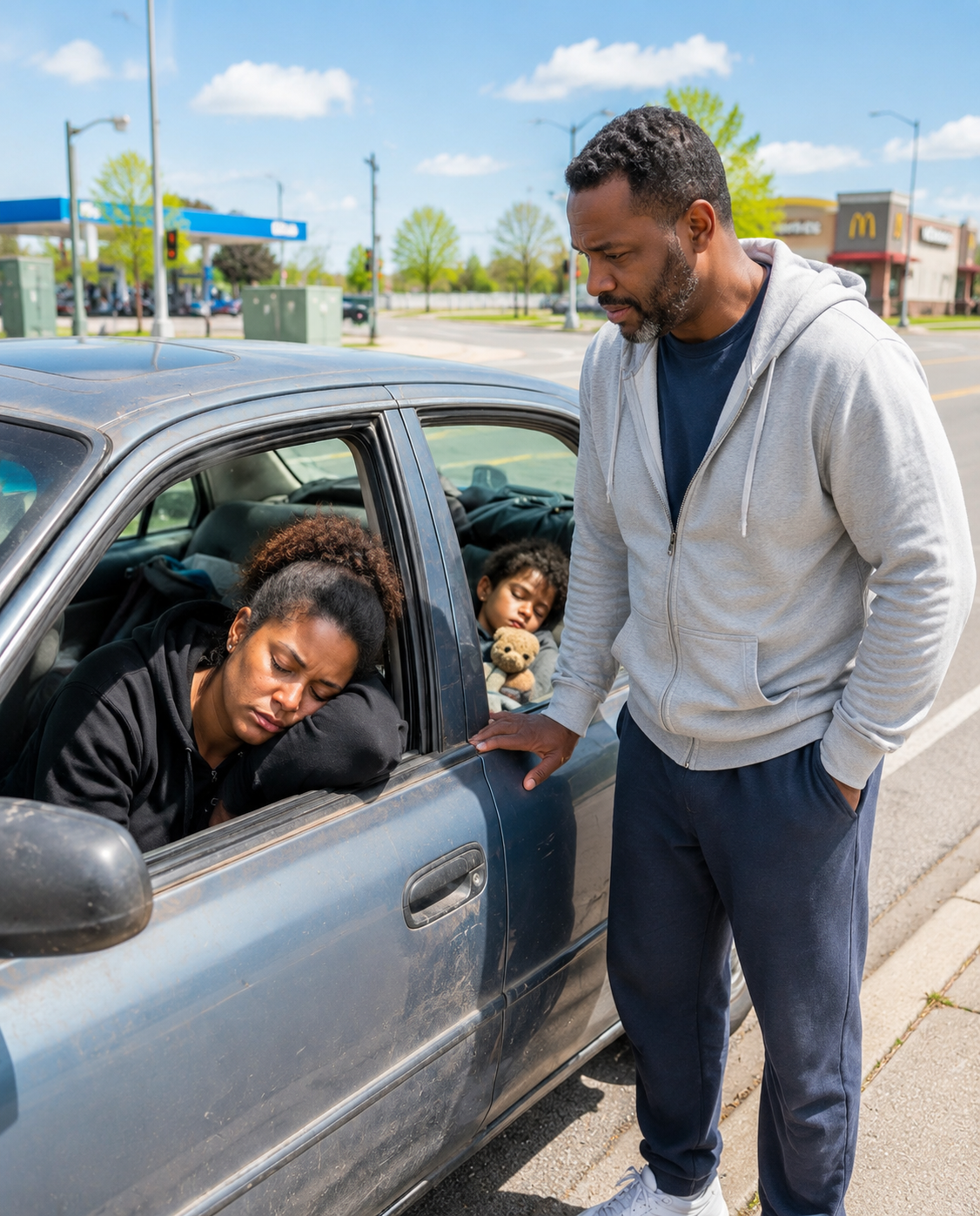 I found my daughter and my five-year-old grandson sleeping in a grocery store parking lot.008