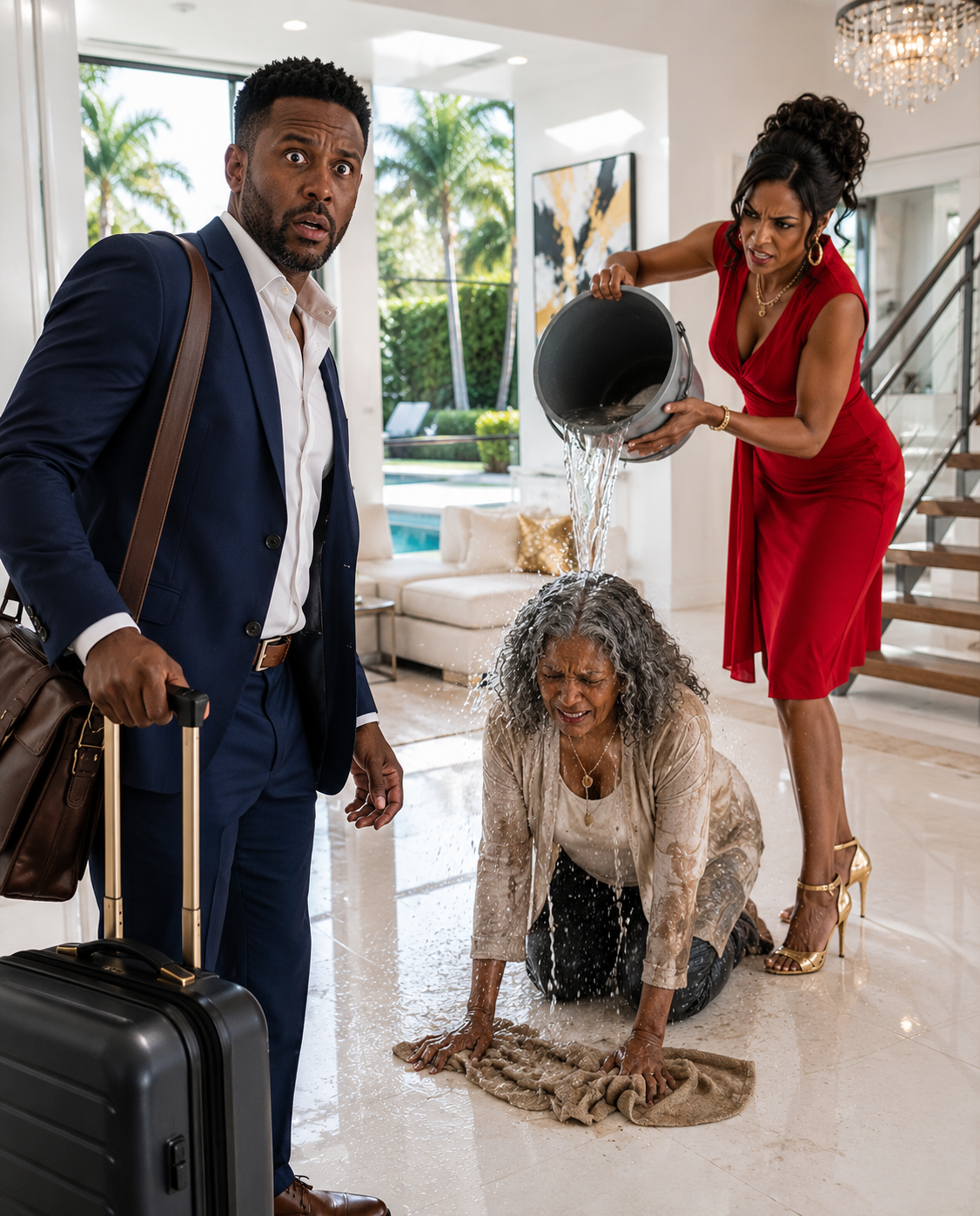 I came home from the USA with a suitcase full of gifts and a heart full of trust. The door wasn’t even locked. I heard my wife’s voice—cold, sharp: “Faster. Don’t act old in my house.” Then my mother’s trembling reply cut through me: “Please… my hands hurt.” I froze in the hallway, watching her scrub the floor like a maid. My stomach dropped. My wife turned, smiled, and said, “Oh… you’re early.” And that’s when I realized—this wasn’t the first time. - True Stories
