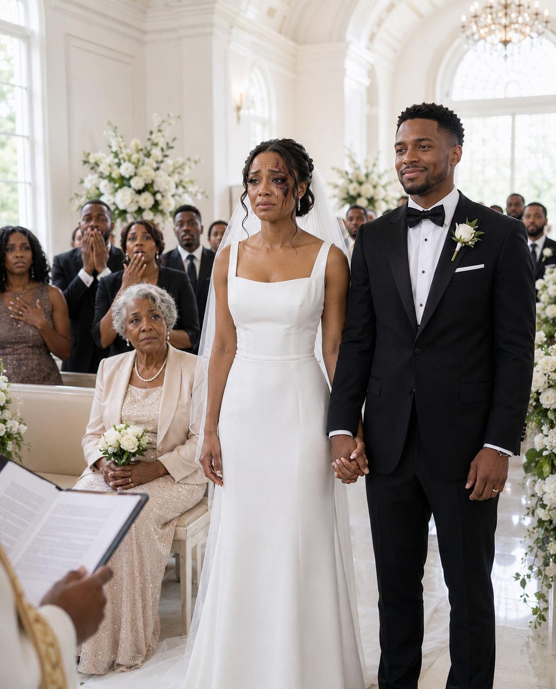 On my wedding day, I showed up with a black eye. My fiancé stood beside me… and when he saw my mother, he smiled. Then he said, ‘It’s so she learns.’ Everyone in the room laughed. And then I did something that shocked them all…