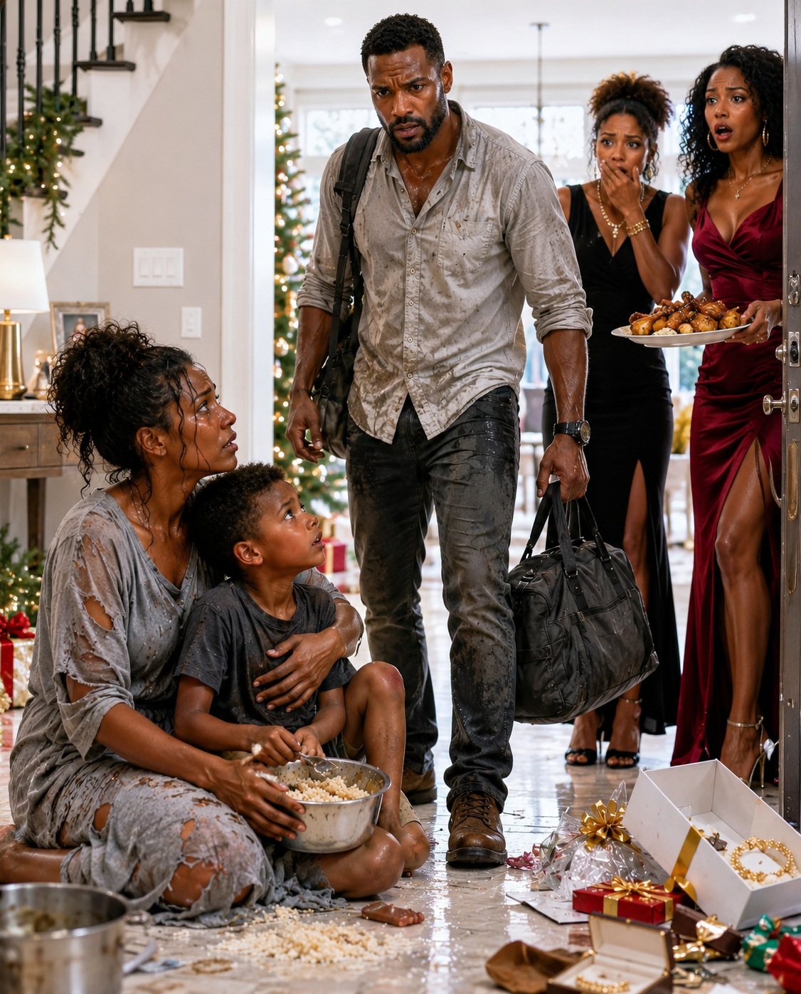 I CAME HOME FROM SAUDI ARABIA WITHOUT TELLING ANYONE AFTER 5 YEARS OF BACKBREAKING WORK—AND FOUND MY WIFE AND SON STARVING BEHIND THE MANSION I PAID FOR WHILE MY MOTHER AND SISTER PARTIED INSIDE
