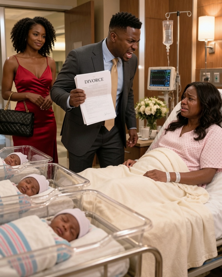 After I delivered our triplets, my husband entered my hospital room with his mistress beside him — proudly holding a B/i/rk/in bag. He threw the divorce papers onto my bed and said with a cruel smirk, “Look at you. No one would want you now.”