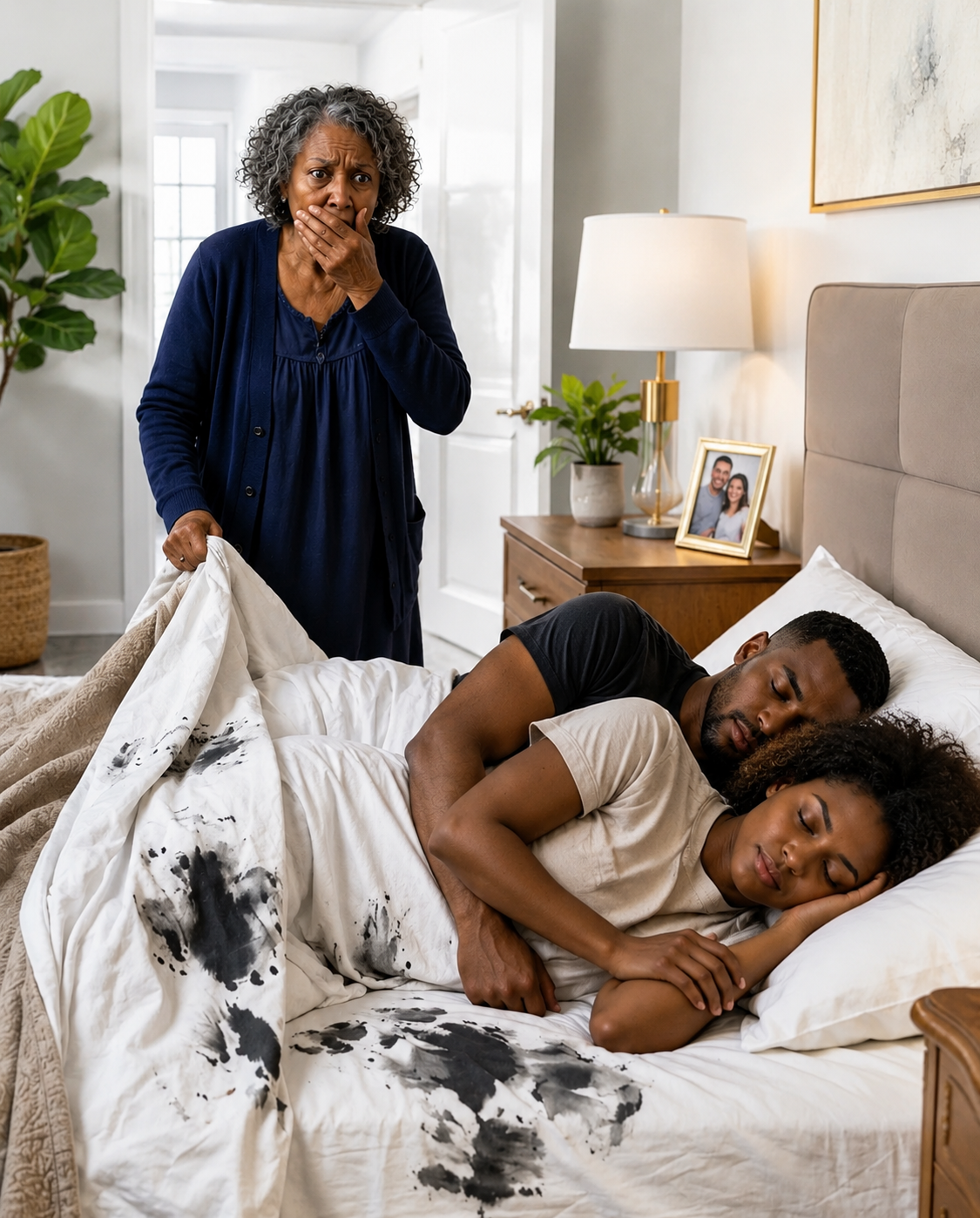 The daughter-in-law slept at her in-laws’ house until 10 o’clock. The mother-in-law grabbed a stick to hit her, but was stunned to see the scene in the bed.
