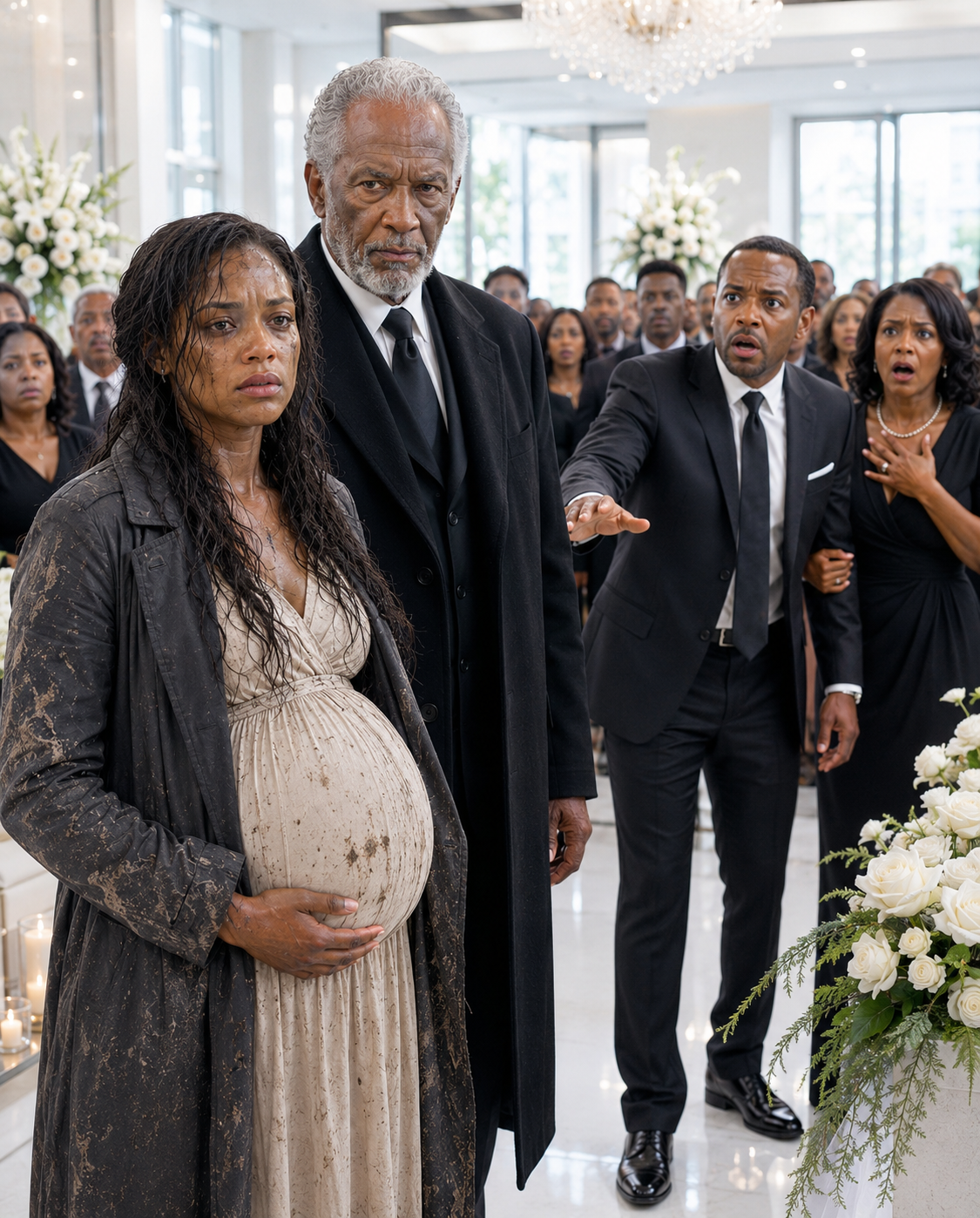 My husband pushed me off an icy cliff when I was nine months pregnant, just to collect a 50 million life insurance payout. At my fake funeral, he smiled next to his mistress as he said, “They both froze to d:ea:th.” Then the cathedral doors burst open… and I walked in alive, my enormous belly bruised and battered, on the arm of the billionaire CEO of the insurance group: my biological father.
