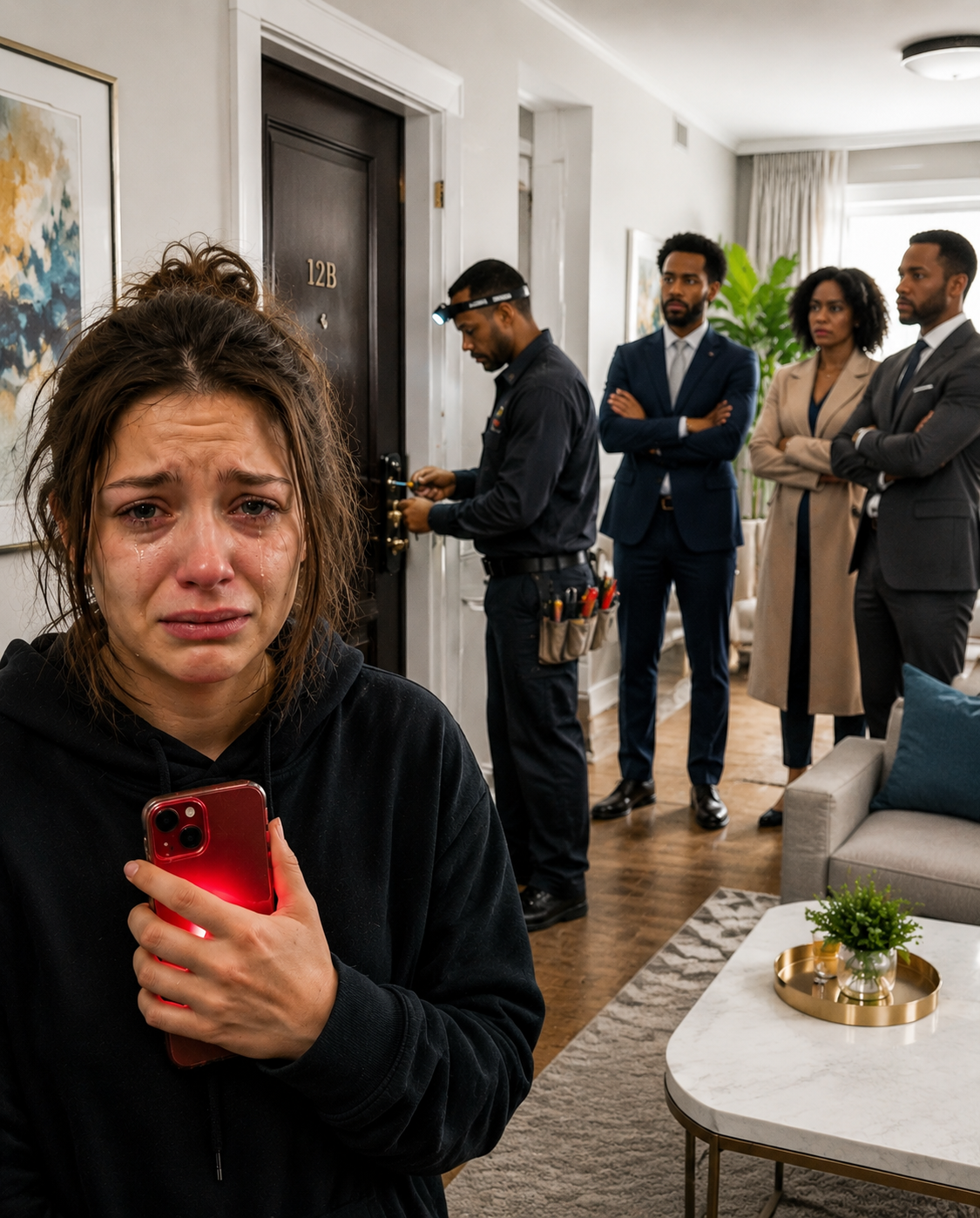 My parents secretly planned to sell the luxury apartment I inherited to pay for my sister’s debts. “We’ll change the locks while she’s in Paris. She’ll get over it,” Dad sneered. They always treated me like a disposable ATM for their golden child. I didn’t get angry. I pretended to fly to Paris. At 11 AM, my phone buzzed. Watching my sister and a locksmith break down my door, I didn’t cry. I simply made a phone call that could send them to prison.