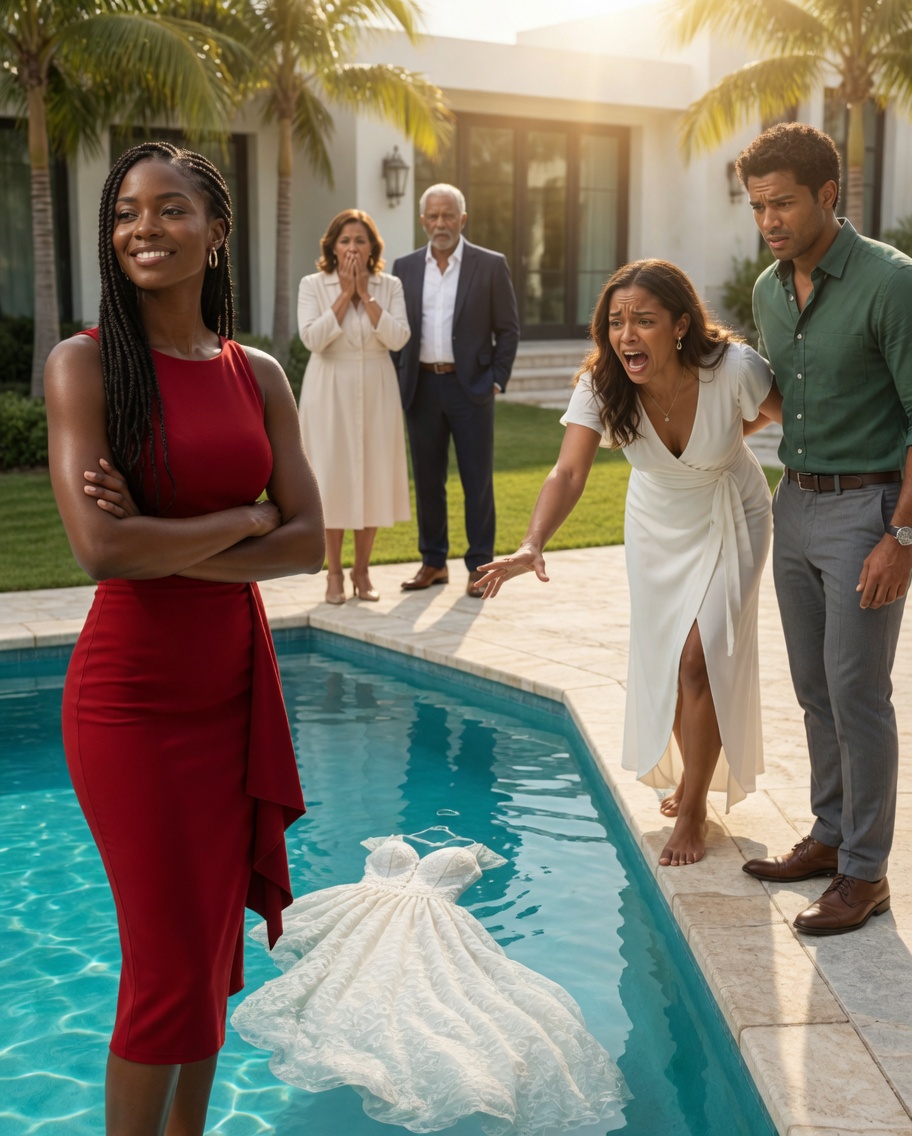 My sister threw my fiancée’s wedding dress into the pool just days before the ceremony because she “couldn’t stand her victim face.” My whole family laughed along with the insult, but none of them expected the lesson I was about to teach them.