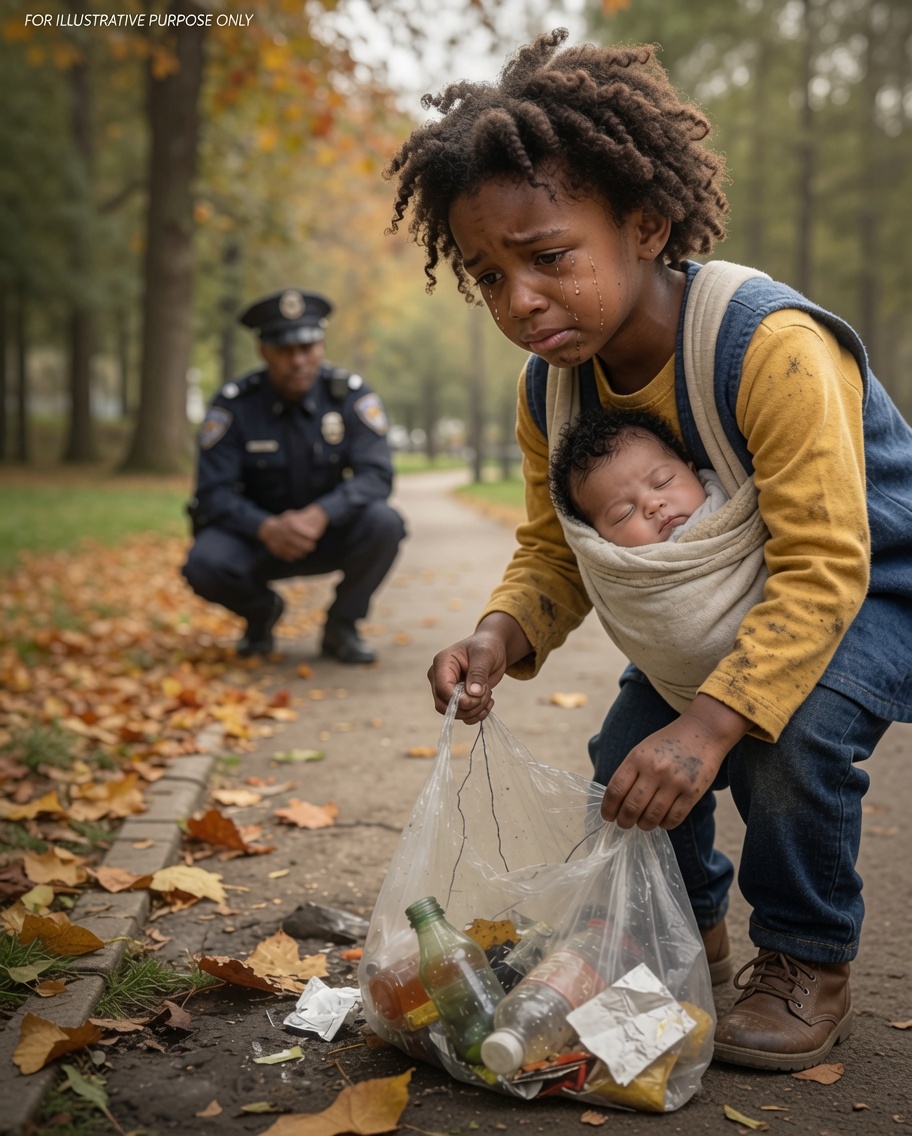 A Police Officer Thought He Was Responding to a Routine Call—Until He Found a Homeless Little Girl Collecting Trash While Carrying a Baby… What She Whispered Broke Him