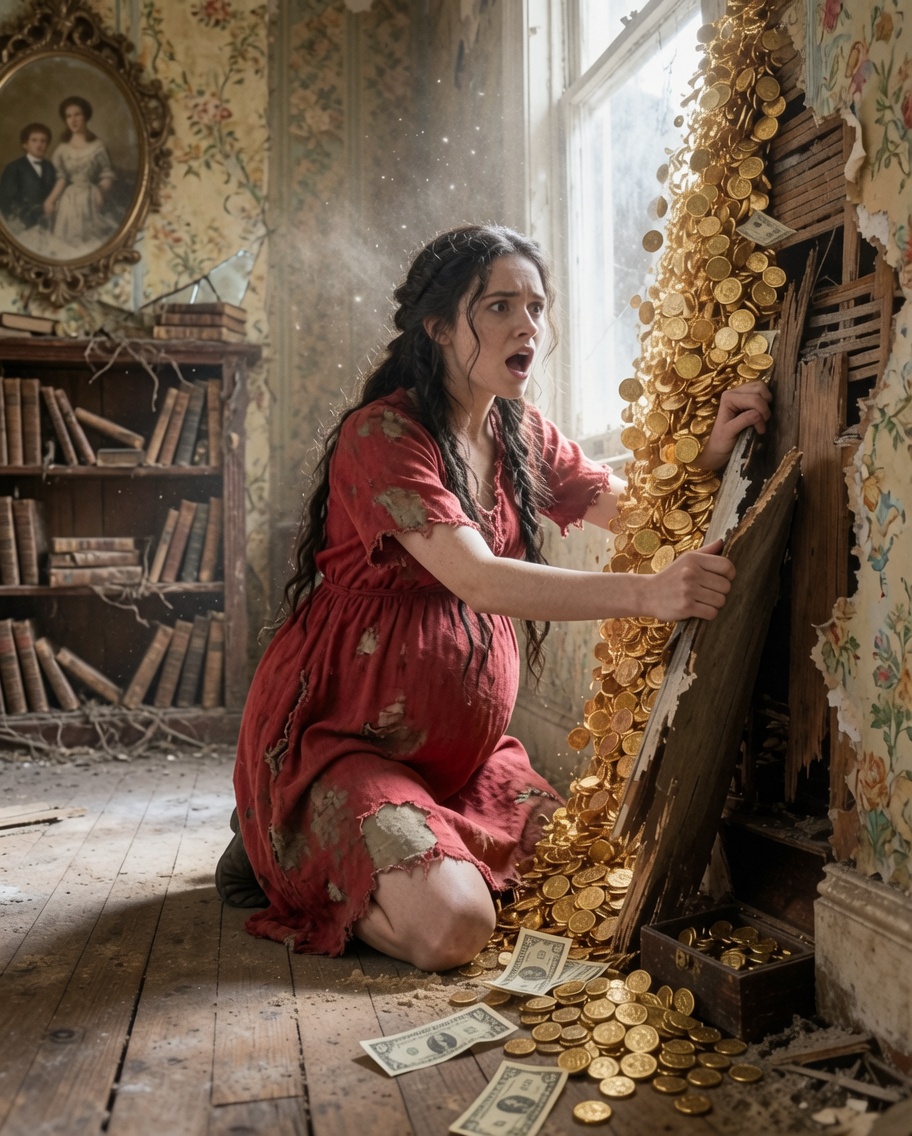 Pregnant widow bought a house for next to nothing… She found a treasure hidden in the adobe behind an old painting