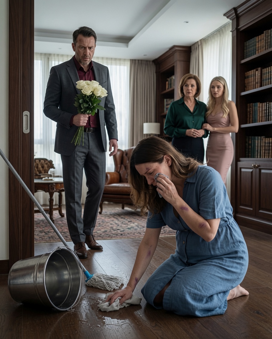 I came home early with white roses, expecting to surprise my 7-month pregnant wife. Instead, I dropped them in h0rror. My elite mother and a hired nurse were lounging, eating fruit, while my weeping wife scrubbed her ble:eding arms with pure ble:ach on the floor…