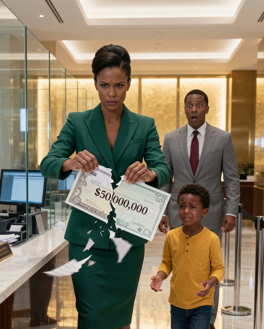 The Bank Manager TEARS UP The CHECK Of A Little Boy… Seconds Later, Her Blood Ran Cold When She Realized Who Was Standing Behind Him…