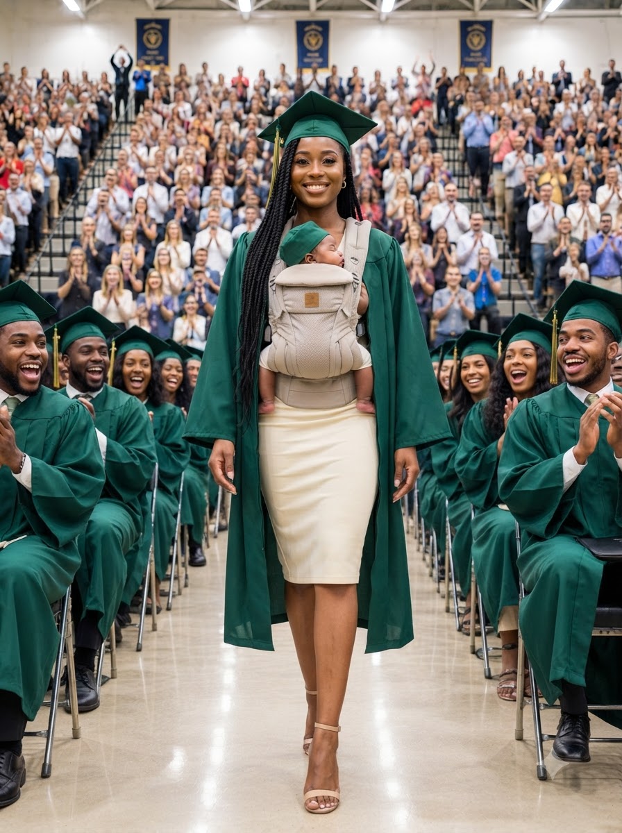 Laughter broke out the moment my daughter stepped onto the graduation stage with a newborn in her arms. Someone sitting behind me even muttered, “Just like her mother…” But what she said next left the entire auditorium breathless.