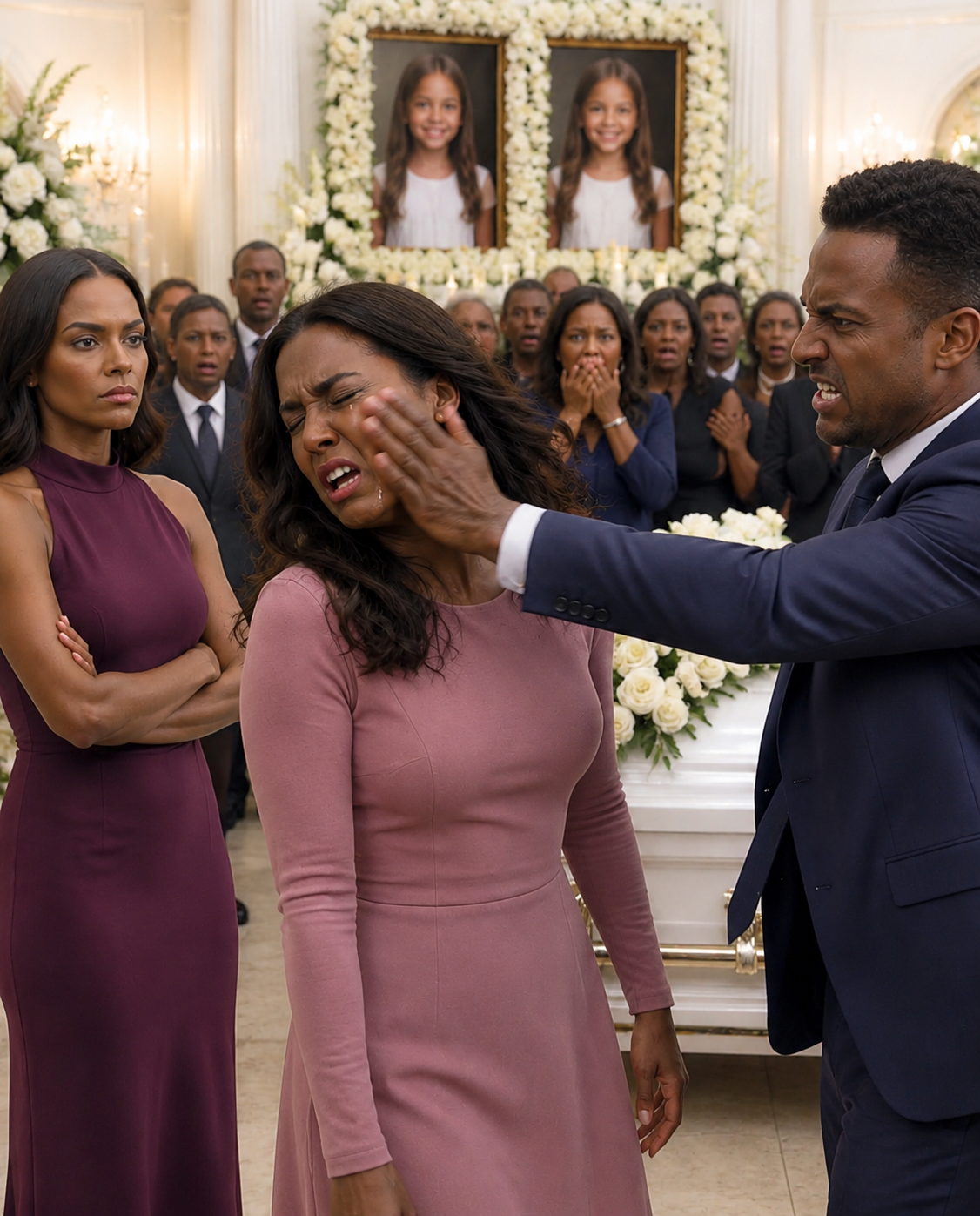 At the funeral of my twins, my husband came with his mistress, calling me a bad mother in front of their coffins… and when I asked him to be quiet, he hit me and whispered, “Say another word, and you’ll d!e with them.”