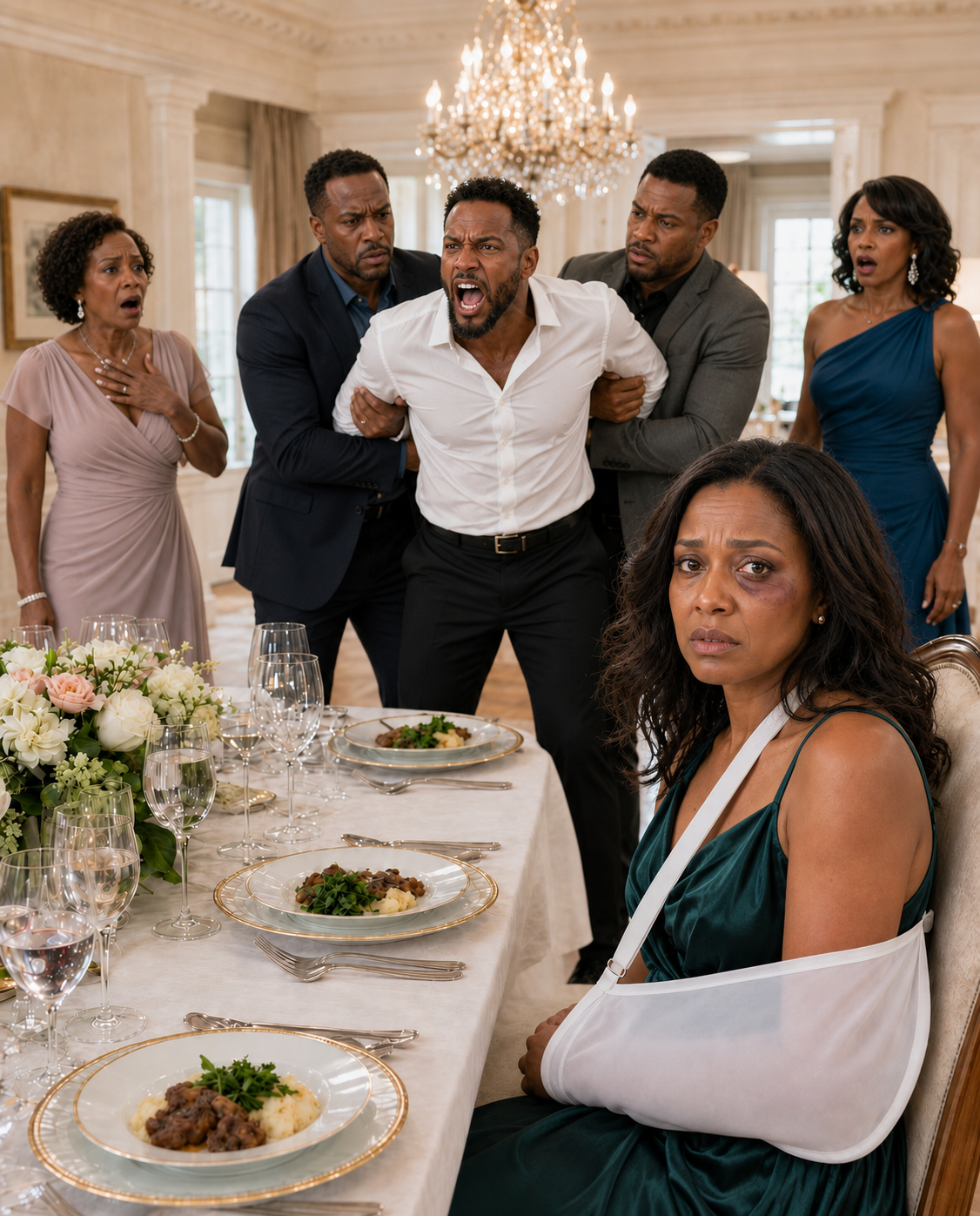 At Family Dinner, My MIL Made Fun of My !njured Arm and Said, “My Son Finally Taught Her a Lesson.” Everyone Laughed Until the Doorbell Rang Thirty Minutes Later—and Everything They Thought They Controlled Started Slipping Away.