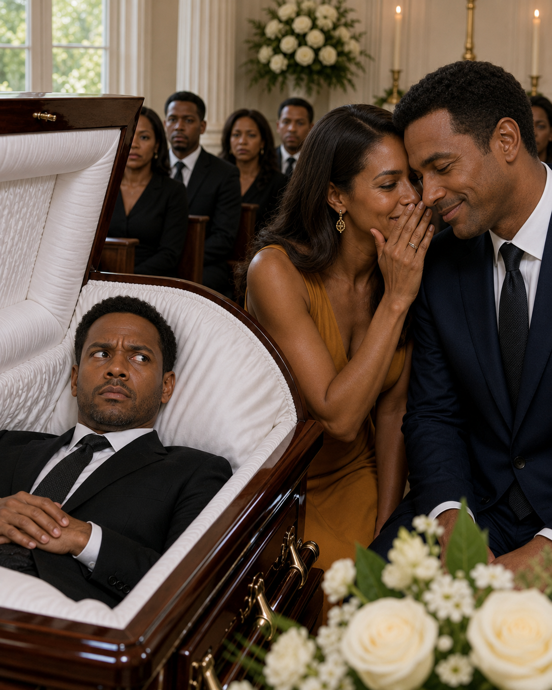 My wife was crying in front of 80 guests at my funeral, but when everyone left, she whispered: “Now the company will be ours.” From the coffin, I recognized the voice of the man she considered my brother; I didn’t say a word until I woke up, called my lawyer, and asked him to review 22 months of invoices, where a secret emerged that no one expected.