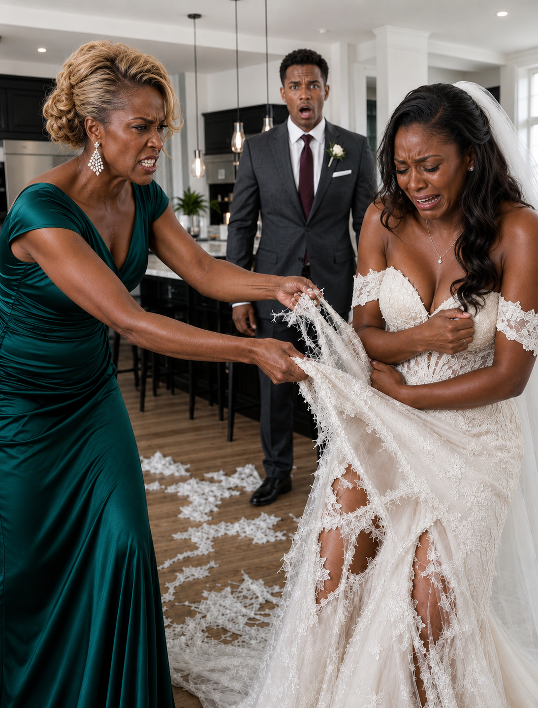 My Mother-in-Law Ripped My White Dress Apart in My Own Kitchen and Called Me Nothing Without Her Son—She Never Expected I’d Lock Her Out of the Mansion She’d Been Bragging About for Years