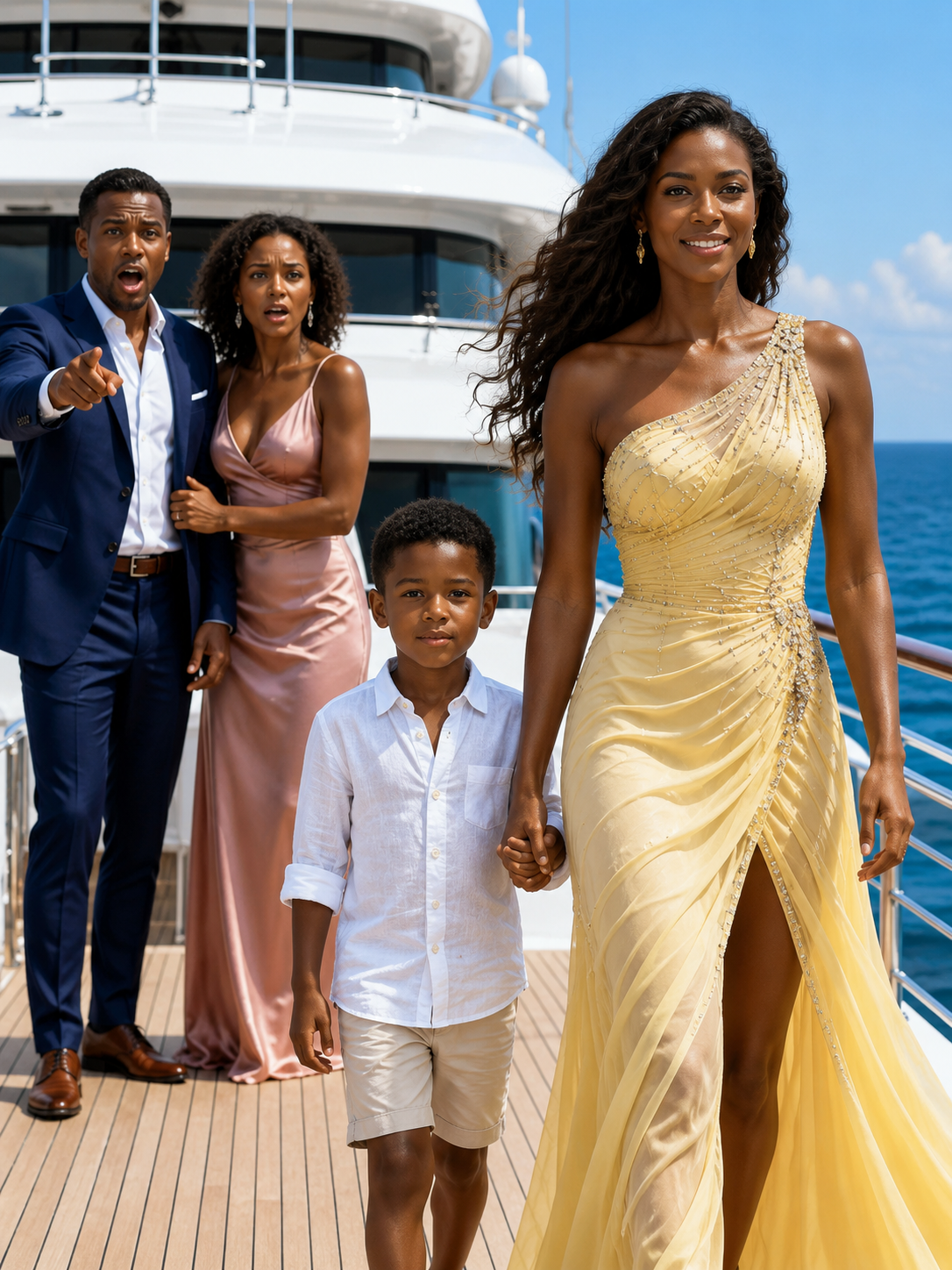Five years after my husband left me for his assistant, I saw them boarding a luxury yacht together. The moment our 5-year-old son ran toward me yelling, “Mommy!”, my ex went completely pale. I quietly opened the letter I’d kept since our divorce, and he finally realized his own mother had been hiding a devastating secret all along.