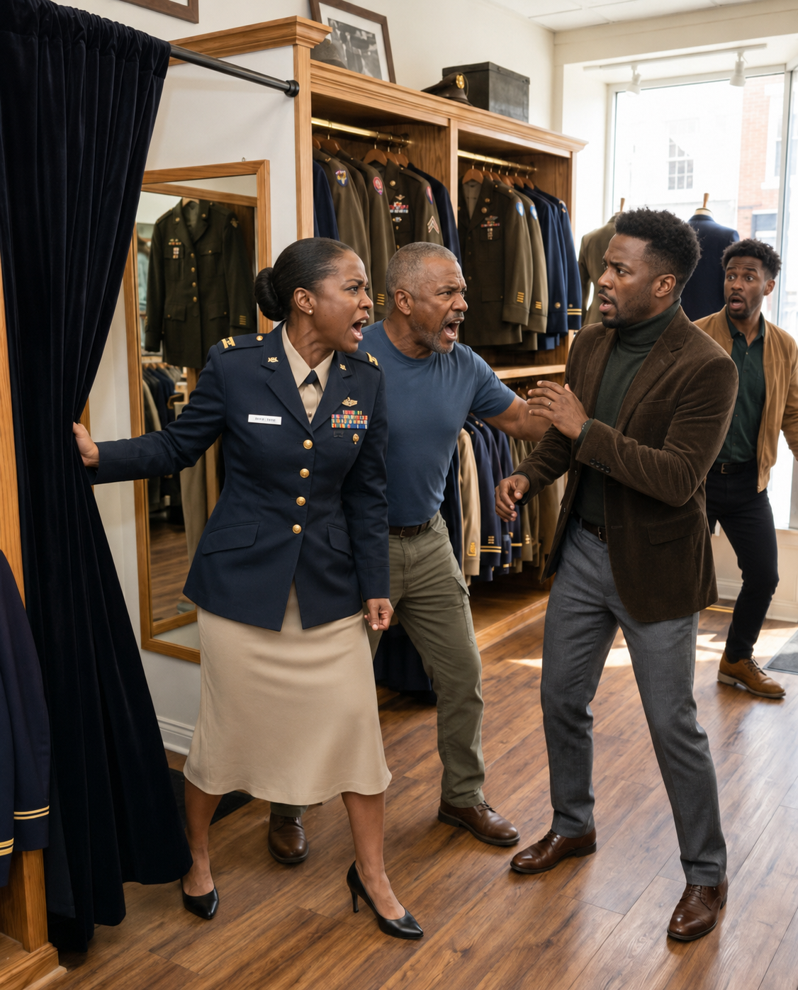Before my military wedding, I went to the uniform shop for one final fitting. The retired Army sergeant suddenly pulled me into a fitting room and warned, “Colonel, whatever you hear, don’t come out.”