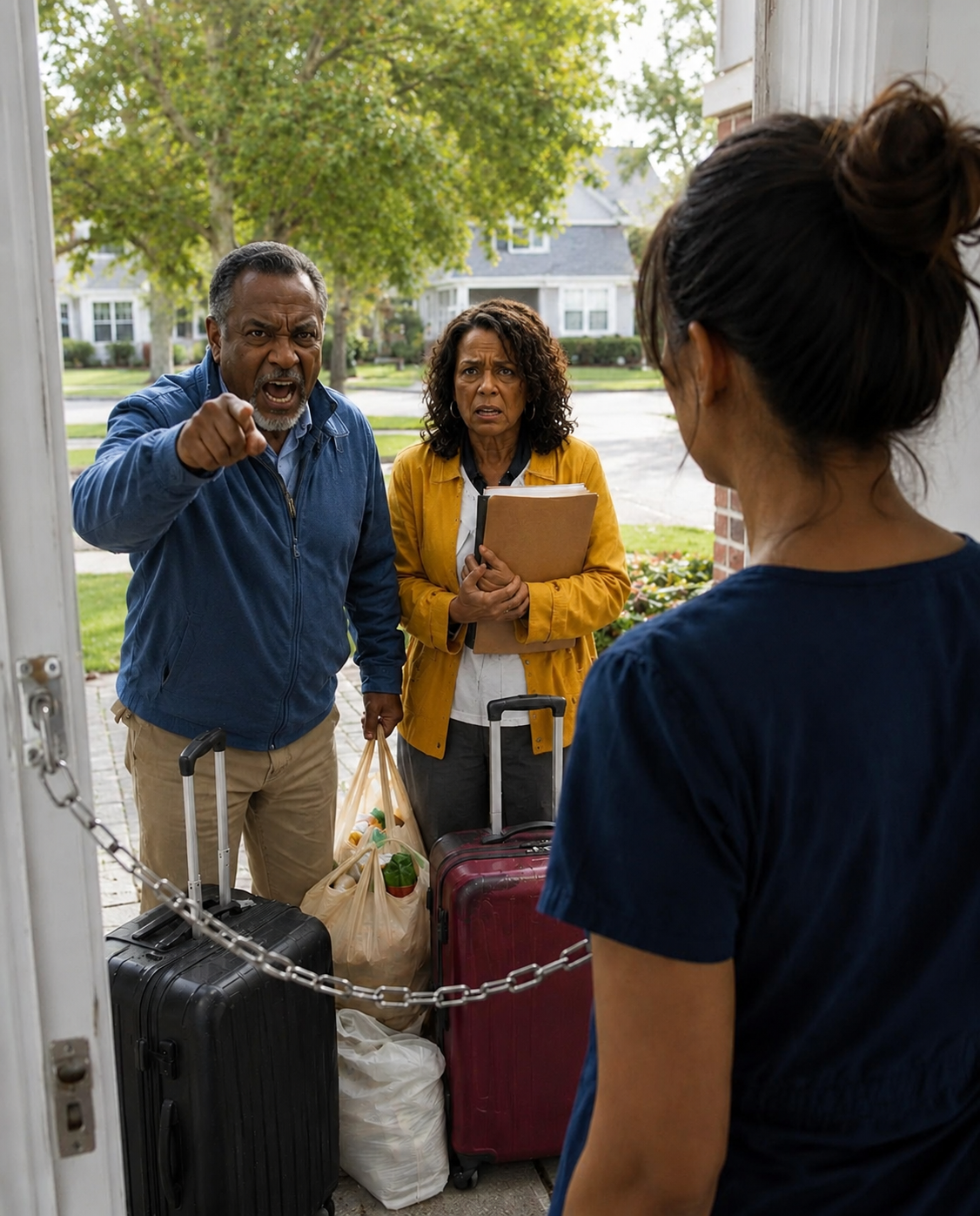 My parents came to my doorstep demanding to be let in, saying I owed them my home for raising me. I did not argue. I just told them to stay exactly where they were, because the police would be there soon.