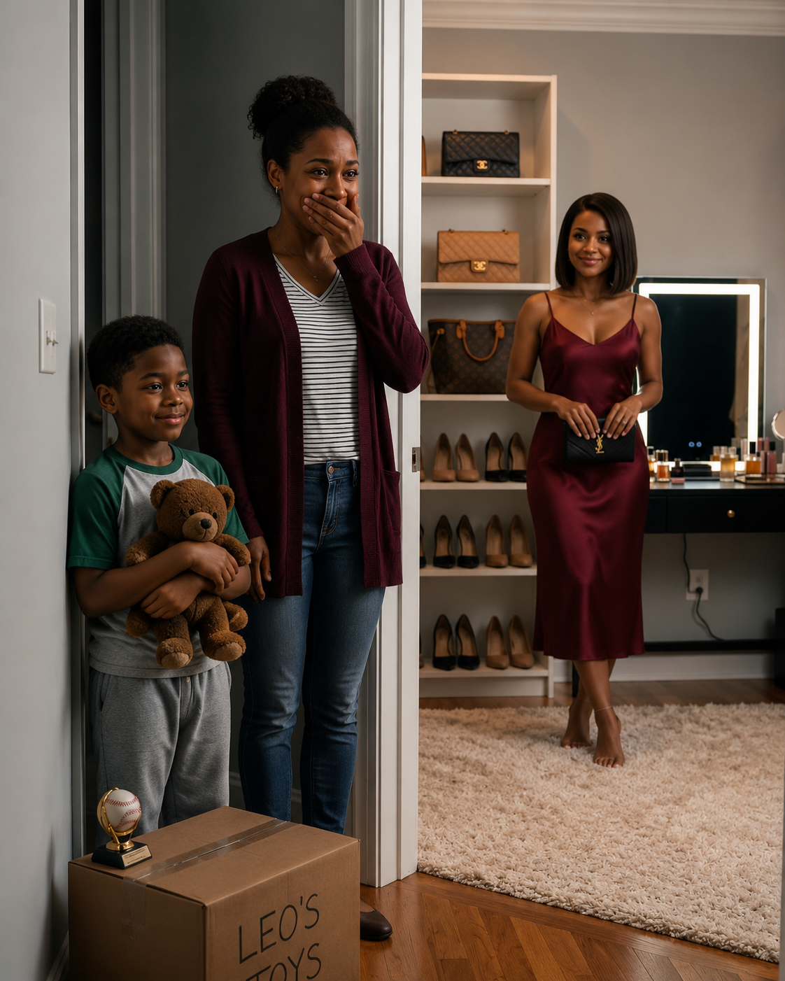 I froze when I opened my son’s bedroom. His toys were gone, his bed had vanished, and a stranger was hanging designer dresses in his closet.
