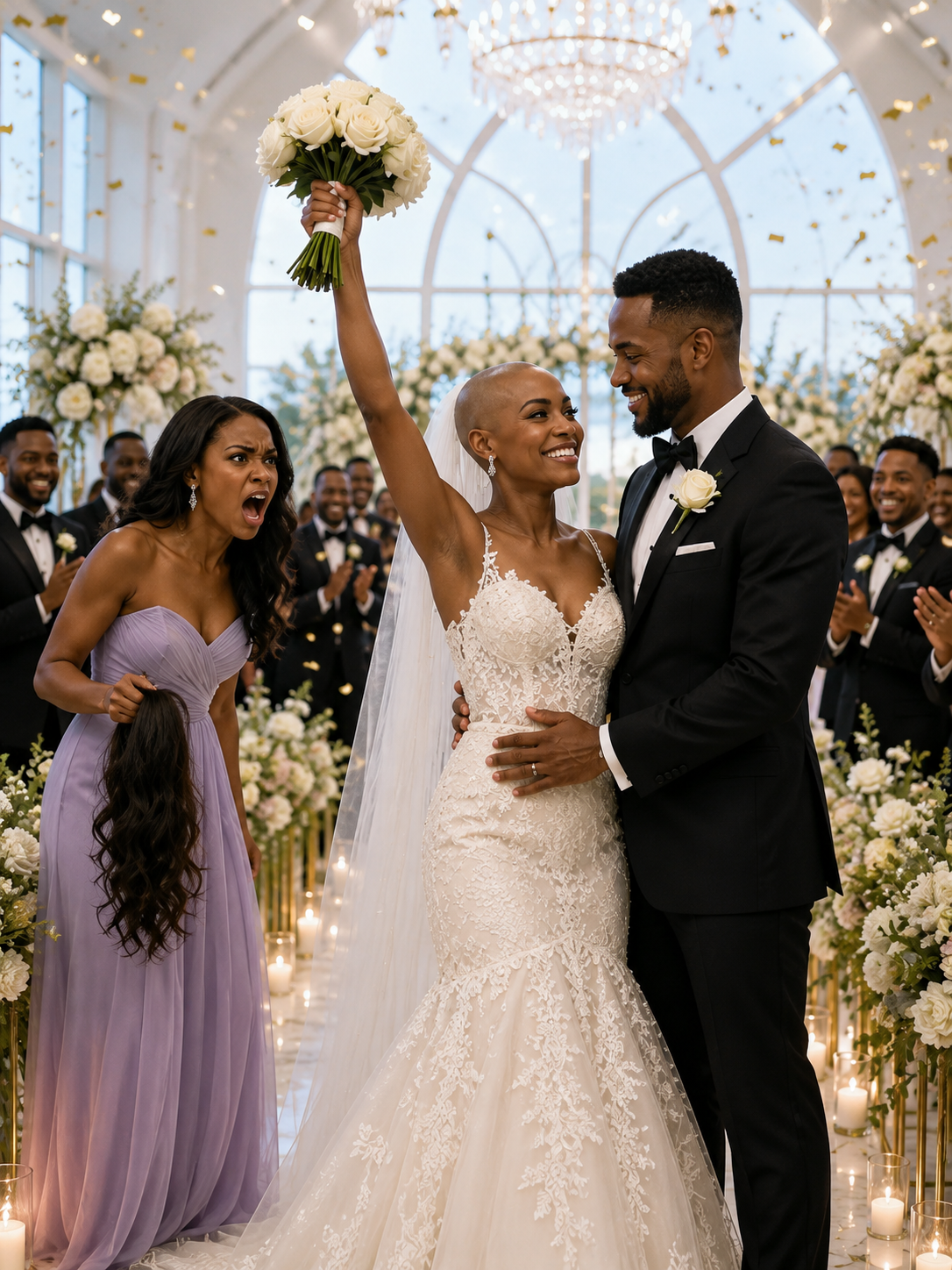 Before my $5M wedding, my cruel golden sister hid my wig to mock my chemo hair loss. “A bald bride for a perfect groom. You look like a sick rat,” she mocked, pushing me toward the aisle. I calmly wiped my lipstick, left the dressing room bareheaded, and put on a $2M diamond tiara. As I walked down the aisle, the 500 guests didn’t laugh. They all stood in silent respect as my groom announced…