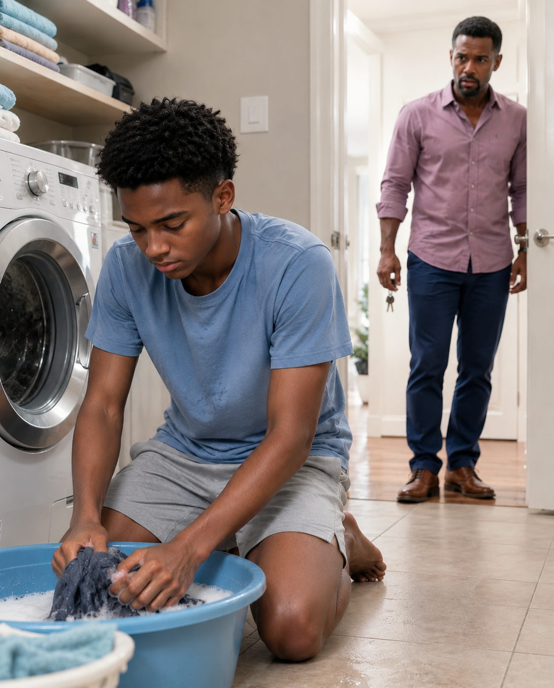 I Came Home from a Business Trip Late at Night and Found My Son Washing Clothes by Hand in Complete Darkness. “They Went on Vacation,” He Whispered. I Asked Him to Roll Up His Sleeve, and When I Saw the B:ruis:es, I Didn’t Yell.