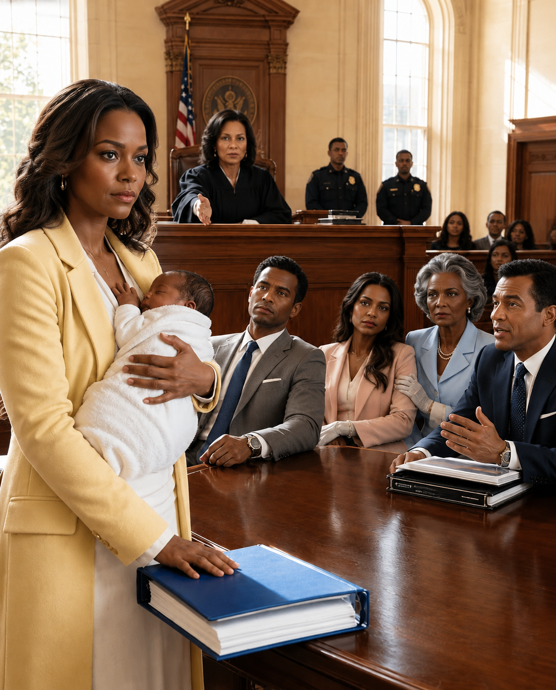 Six Days After Giving Birth, I Walked Into Custody Court Alone—My Husband’s Girlfriend Wore My Gold Bracelet, His Mother Had Already Prepared a Room for My Newborn, and Their Lawyer Called Me Unfit… Then the Judge Reached for My Blue Binder.
