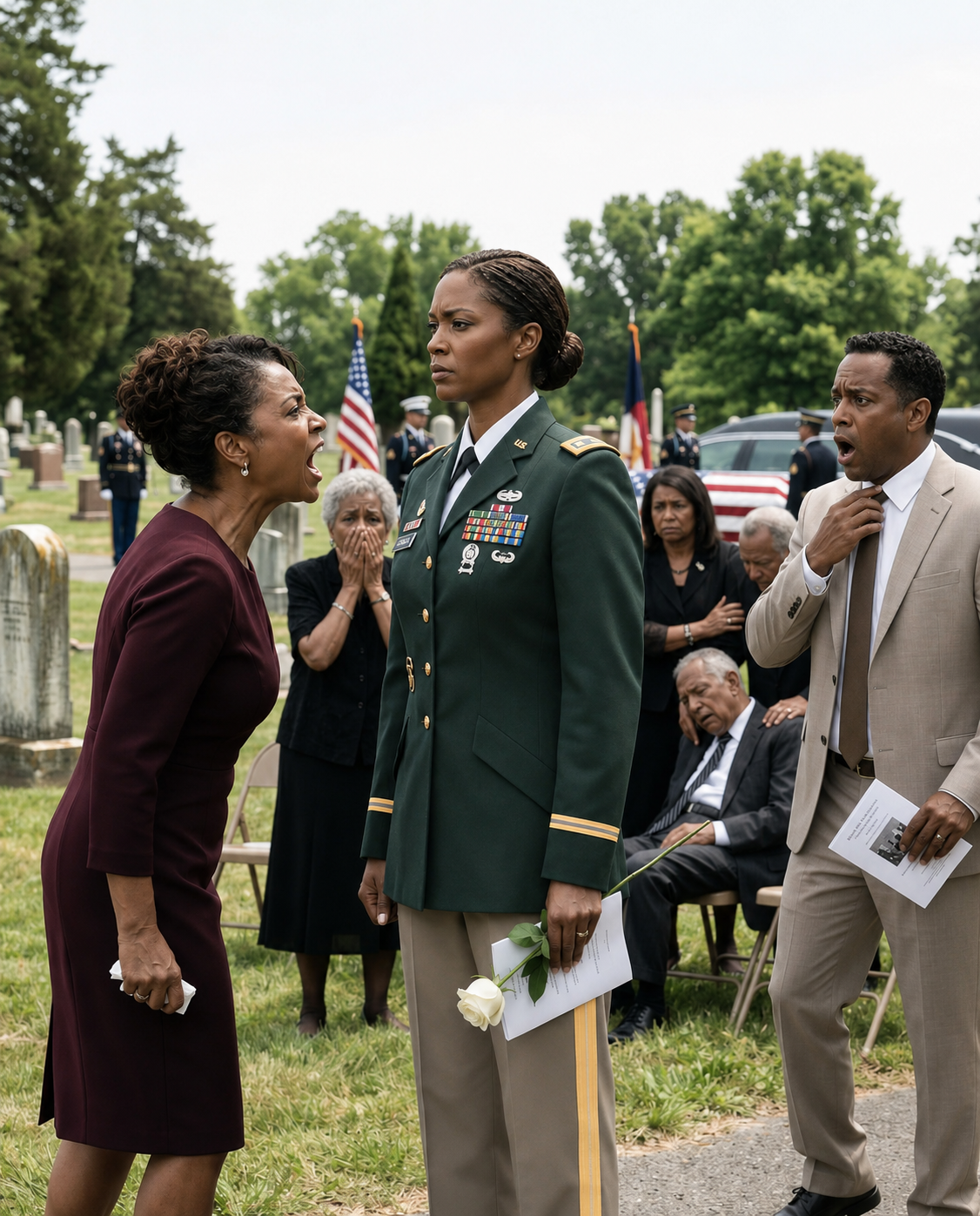 My sister sneered at me for wearing my military uniform to our father’s funeral, loudly asking if I couldn’t afford a black dress. I was left standing isolated by the graveside while my own relatives snickered at her joke. Their amusement came to a screeching halt, however, when her arrogant husband finally caught sight of my insignia. Stuttering in absolute terror, he choked out, “M-Ma’am… I had no idea you were the Commander of Task Force 132.”