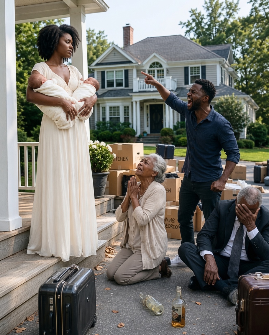 Hours after I gave birth to twins, my husband abandoned me to propose to his mistress—the woman claiming she saved his family by buying their mansion. “I’m keeping the boy. You’re homeless,” he sneered