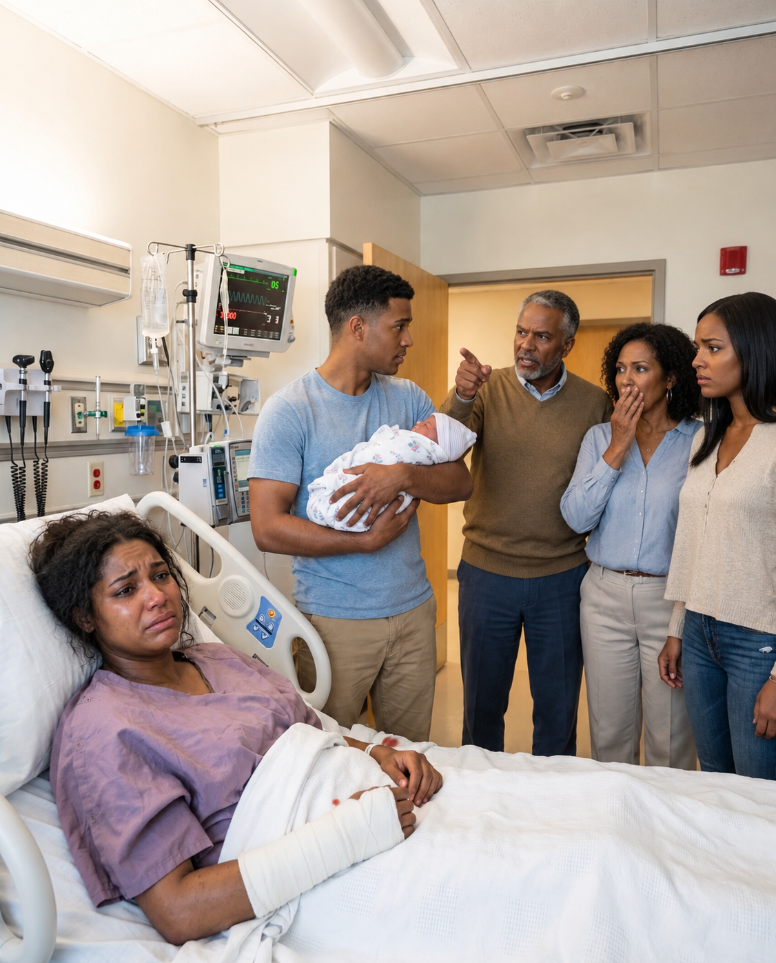 I Called My Parents From My Hospital Bed, Asking Them To Take My 4-Week-Old Baby While I Sat There With An !njured Arm And Stitches. My Dad Replied, “It’s Whitney’s Night. You Chose This Life, Claire,” And Ended The Call. But At 2 AM, My Hospital Door Suddenly Opened—And The Moment He Saw Who Was Holding My Daughter, His Reaction Changed Everything…
