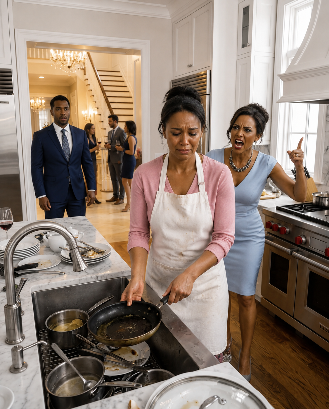 Millionaire Husband Returned Home Early To Surprise His Wife — But Found Her Washing Dishes Like A Maid In The Very House Where She Should Have Lived Like A Queen… While His Family Hosted A Lavish Party Upstairs Using His Money, And No One Expected What Happened Next