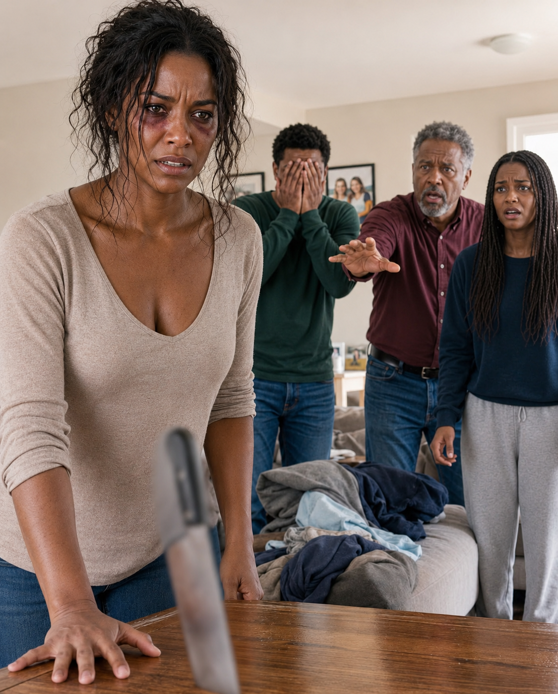 My father-in-law s:lapp:ed me because I refused to wash his daughter’s underwear. I drove a k:nife into the table and war:ned, “No one will ever lay a hand on me again,”