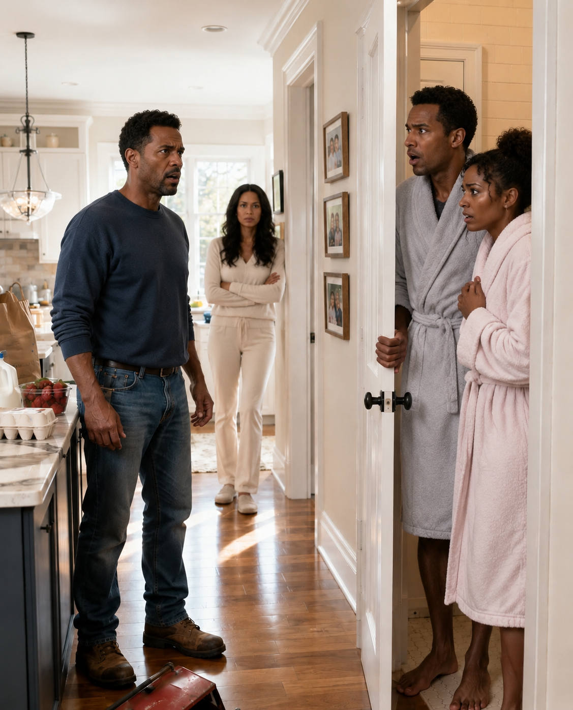 I Walked Into My House And Heard My Husband Whispering To A Married Woman From Our Neighborhood Behind The Bathroom Door. I Didn’t Cry Or Scream. I Locked The Door From The Outside, Turned Off The Water, And Invited Her Husband Over To “Handle The Problem.”