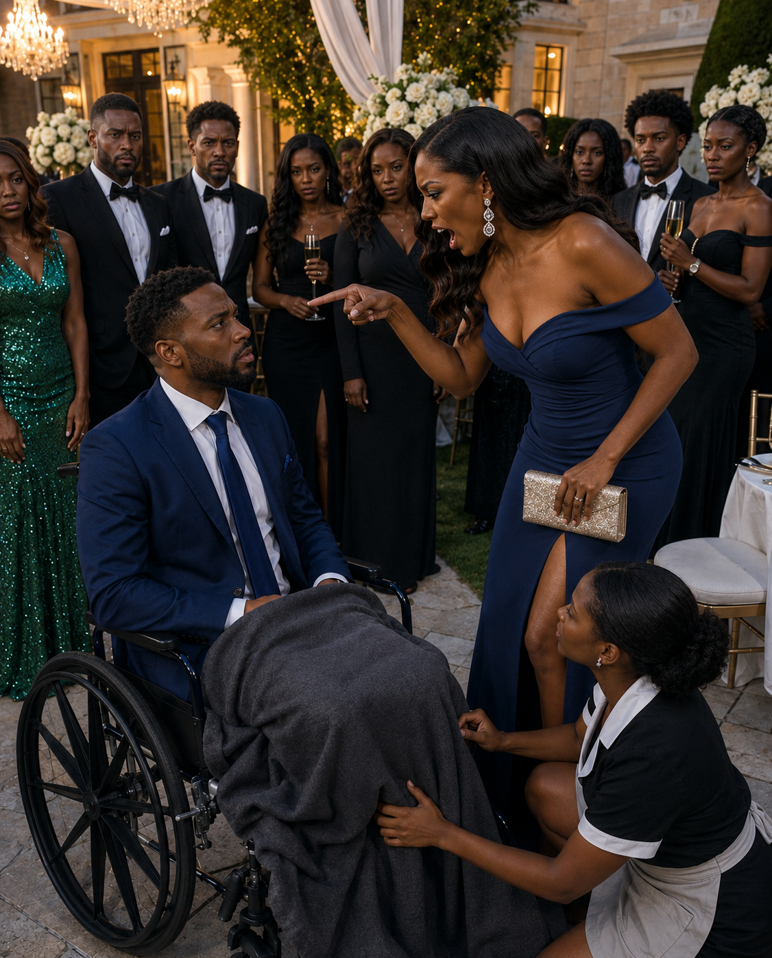 I pretended the acci:dent had broken my bones, so I sat silently in my wheelchair and watched my fiancée laugh mockingly in front of everyone. “Look at you,” she sneered, leaning closer. “Now you’re nothing—just a useless cripple.” No one defended me. Only the maid knelt beside me,
