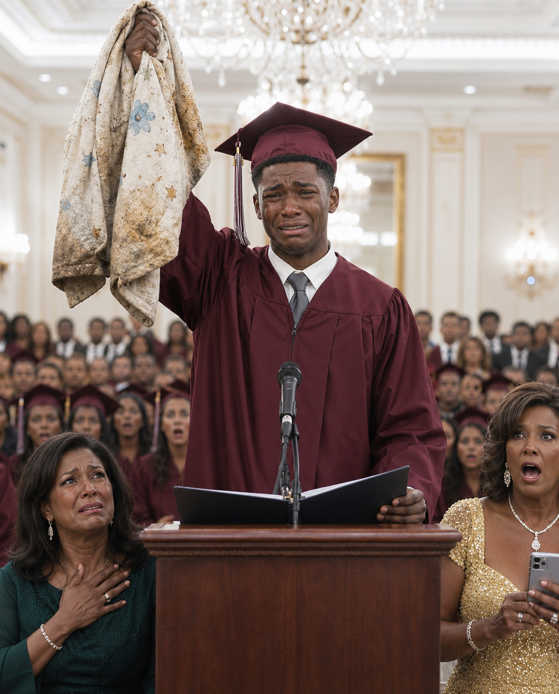 I raised my sister’s son for 19 years, but at his graduation she showed up with a cake that said “I’m his real mom.” I didn’t scream; I just sat and waited while my son pulled out an old blanket and a hidden letter… and then everyone understood that she hadn’t come back out of love.