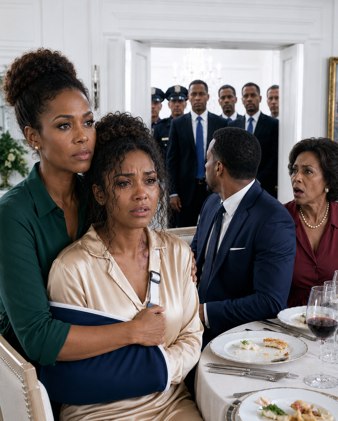 I came to my daughter’s dinner and saw her arm in a sling. Her mother-in-law laughed, “My son taught her obedience.” I sat beside her and made one call. Thirty minutes later, police and his company board were at the door.