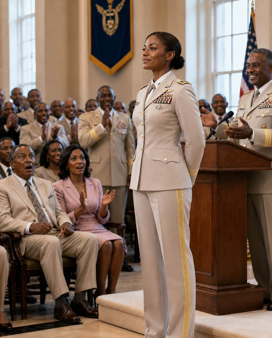 “What the hell is she doing here?” my father muttered. The entire room stood up in stunned applause. The Commander smiled, “Brigadier General Sable Rowan Vale. Our highest honor.” My family froze, completely motionless. All the pride instantly drained from my father’s face.
