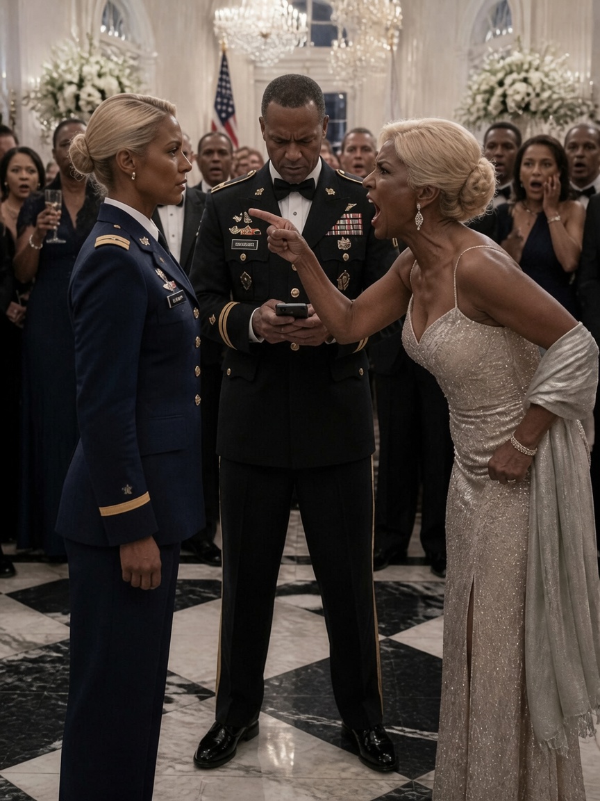 My luggage was stolen, so I wore my dress blues to my mother-in-law’s black-tie gala. She completely lost it—stopping the music to spit on my military medals and scream that I looked like “hired help” in a Halloween costume. But she didn’t know my husband was a secret millionaire sniper. Without a word, he called his banker to trigger “Protocol Zero,” looked his mother dead in the eye, and said: “I own this estate, and you’re officially evicted.” What he did to her next was absolute ruins.